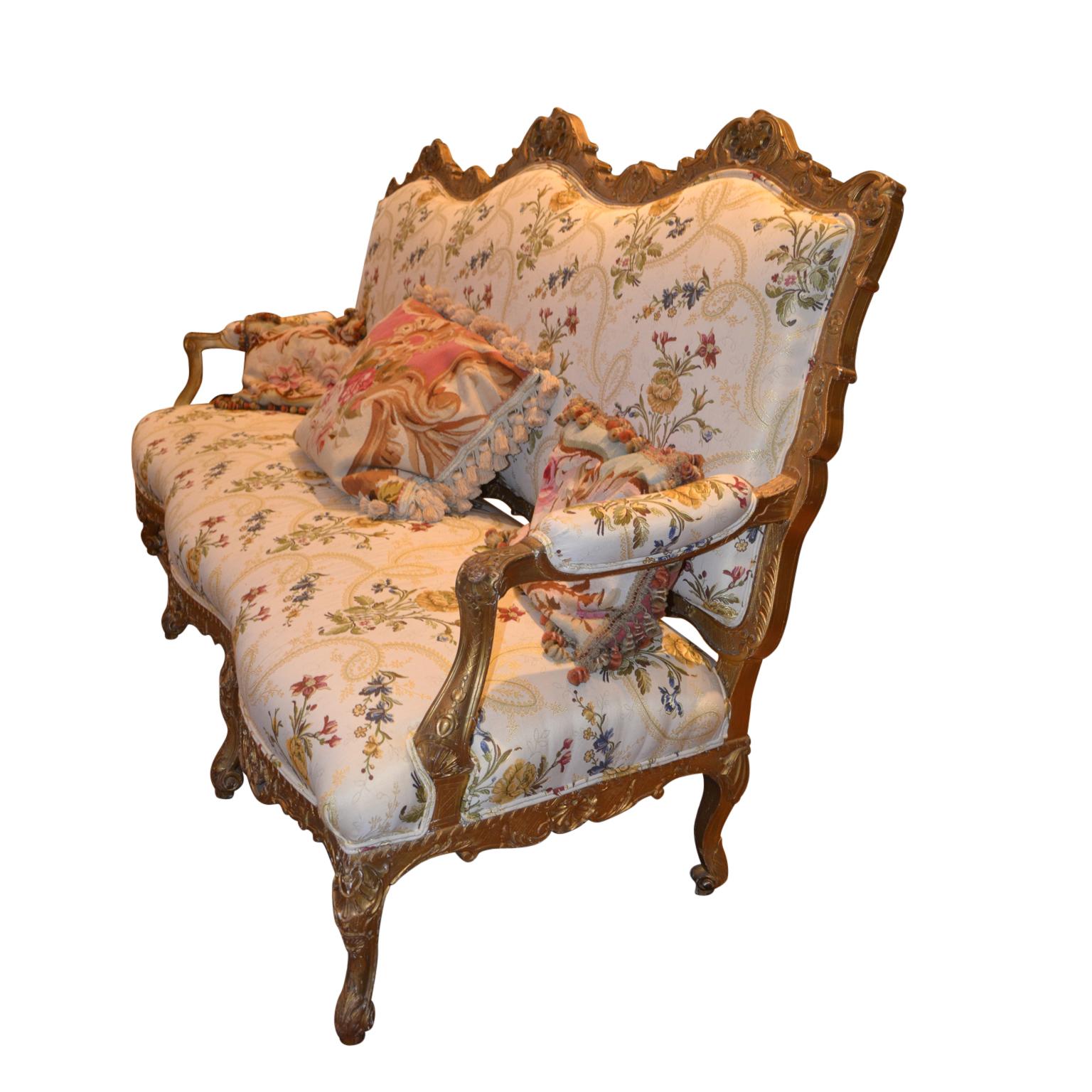 Hand-Crafted Louis XIV Style Giltwood Settee