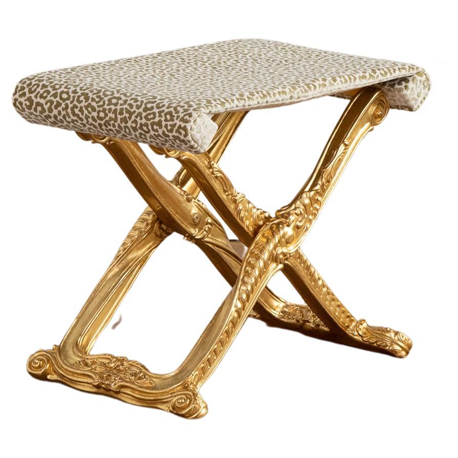 Giltwood Folding stool (Ployant) in the manner of Foliot .
the original is a model found in Versailles .
We have pairs available if needed.