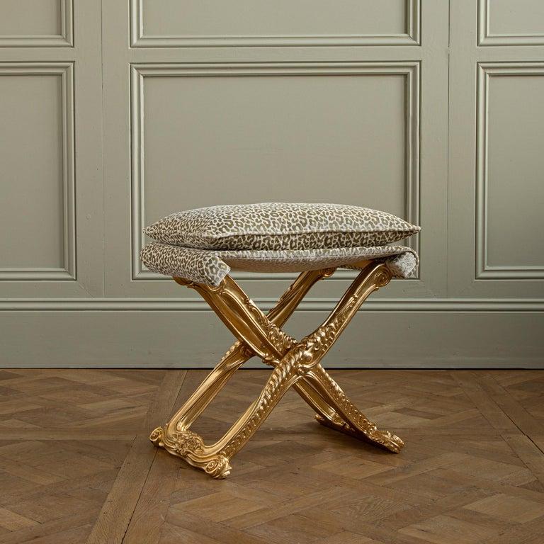 British Louis XIV Style Giltwood Folding Stool Made by La Maison London For Sale