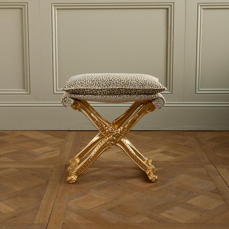 Hand-Carved Louis XIV Style Giltwood Folding Stool Made by La Maison London For Sale