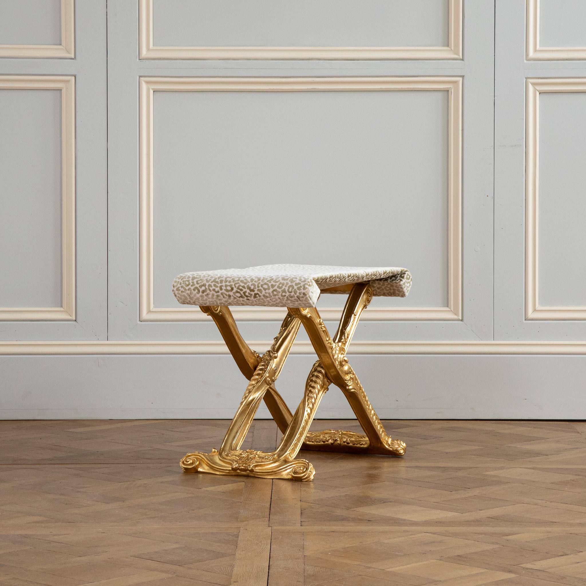 Louis XIV Style Giltwood folding stool made by La Maison London For Sale 2