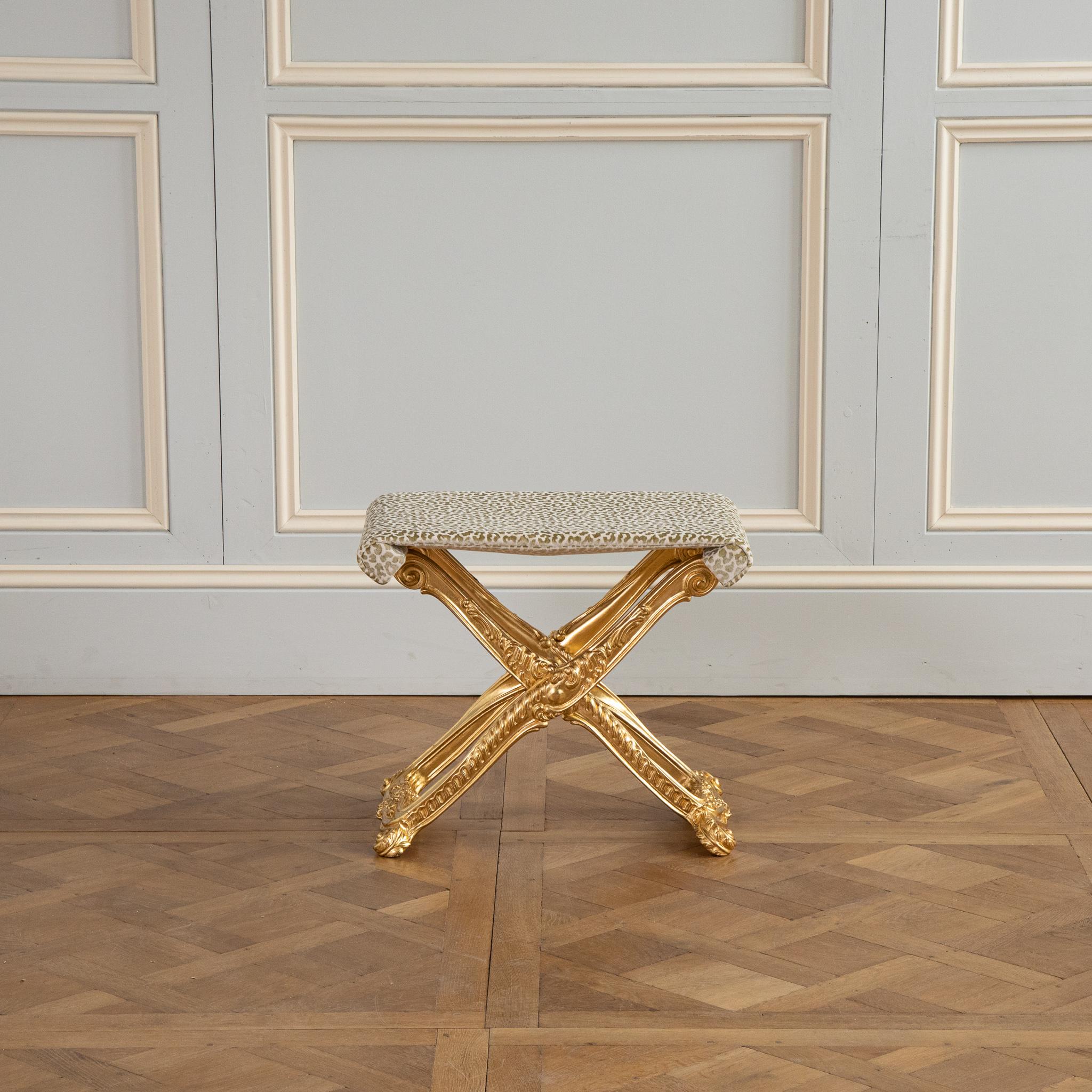 Louis XIV Style Giltwood folding stool made by La Maison London For Sale 4