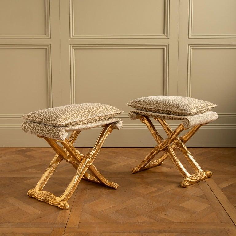 Louis XIV Style Giltwood Folding Stool Made by La Maison London For Sale 2