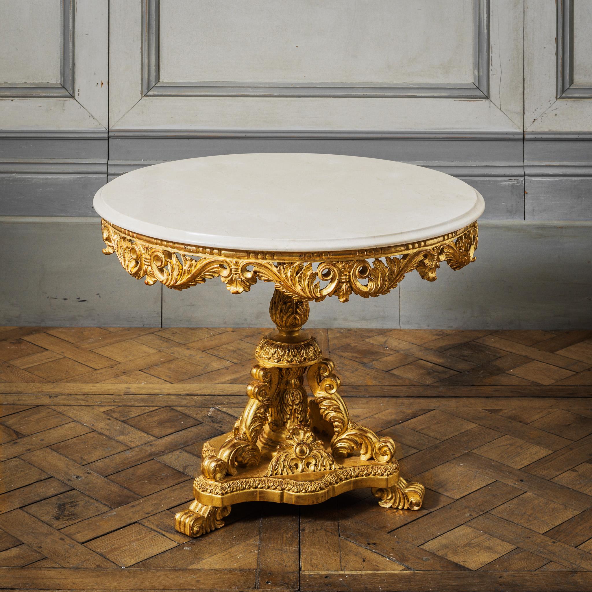 British Louis XIV Style Giltwood Side Table with Marble Top Made by La Maison London For Sale