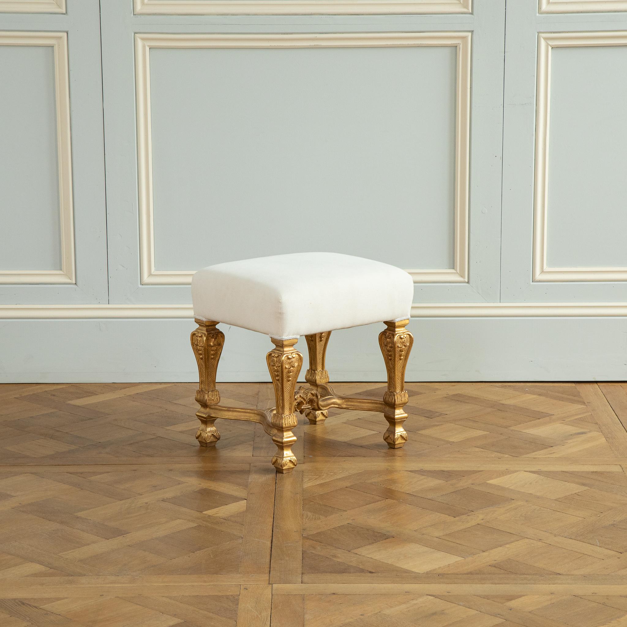 Hand-Carved Louis XIV style giltwood stool  For Sale