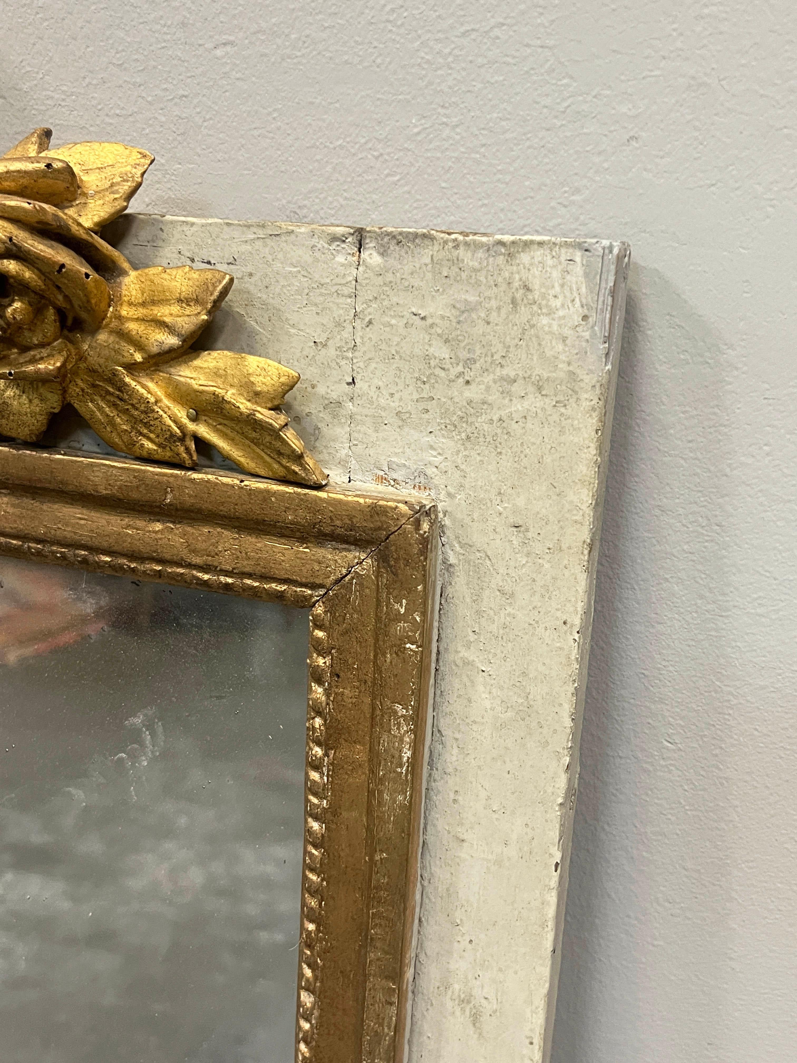 French Louis XIV Style Gold Gilt Mirror Mounted On Boiserie