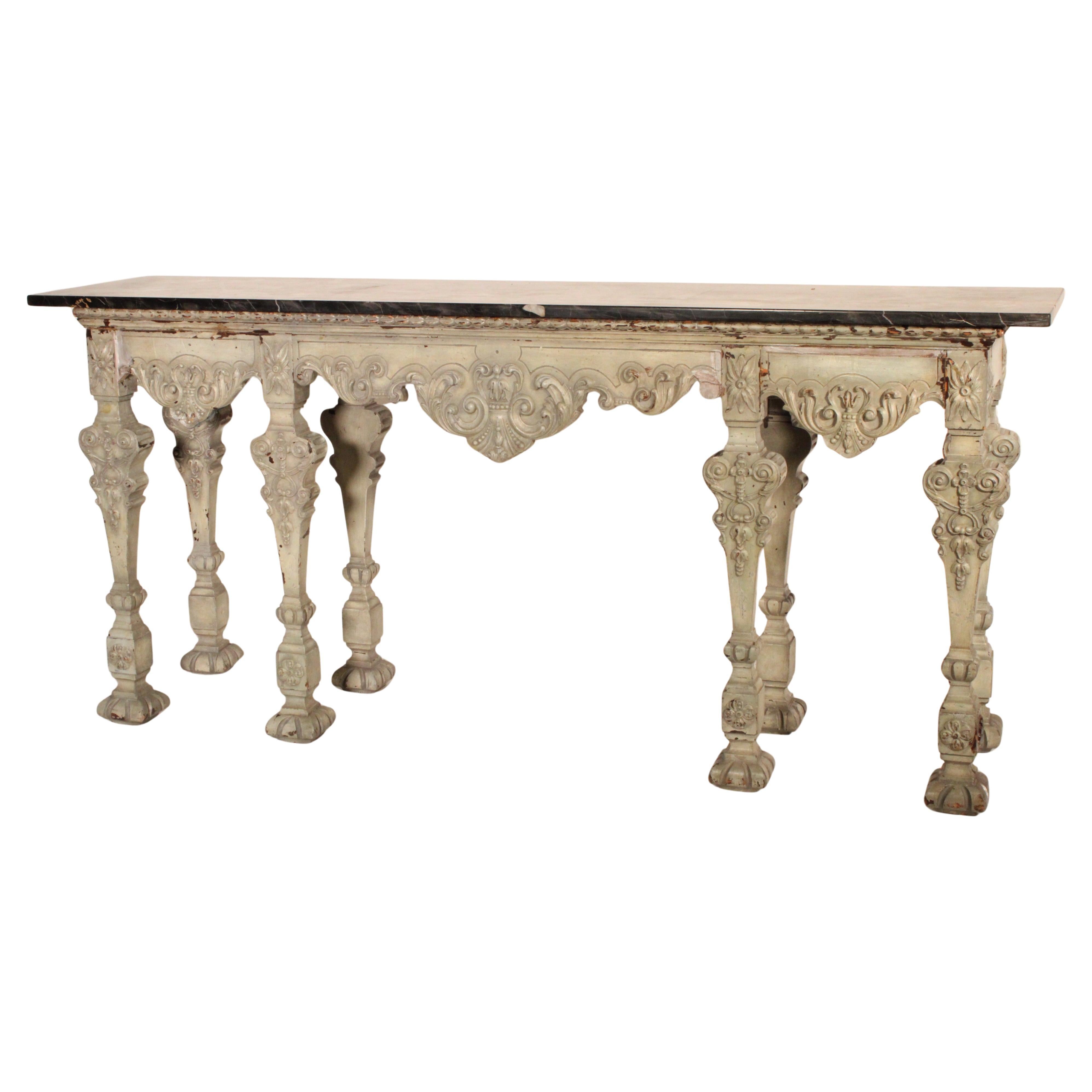Louis XIV Style Grisaille Painted Console Table with Belgium Marble Top