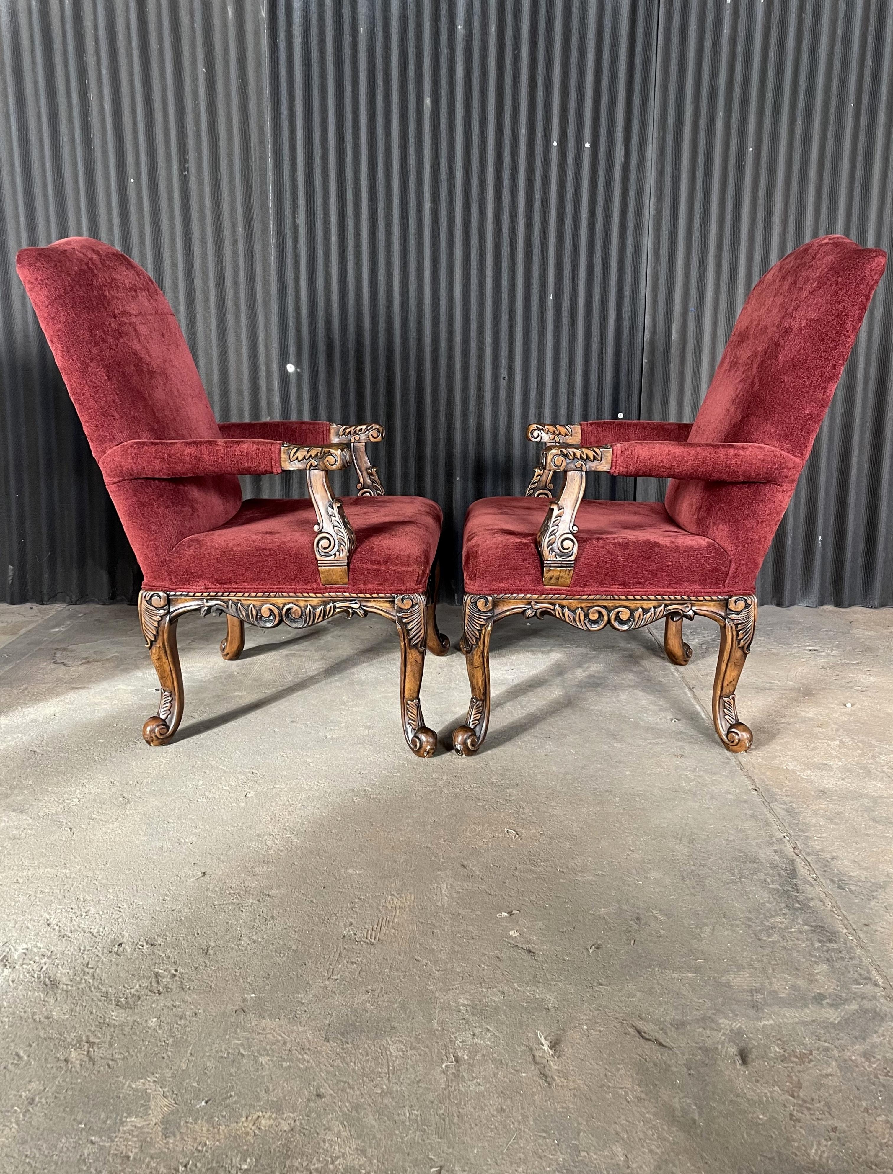 Legno Poltrona con schienale alto in stile Luigi XIV, tipo trono, coppia in vendita