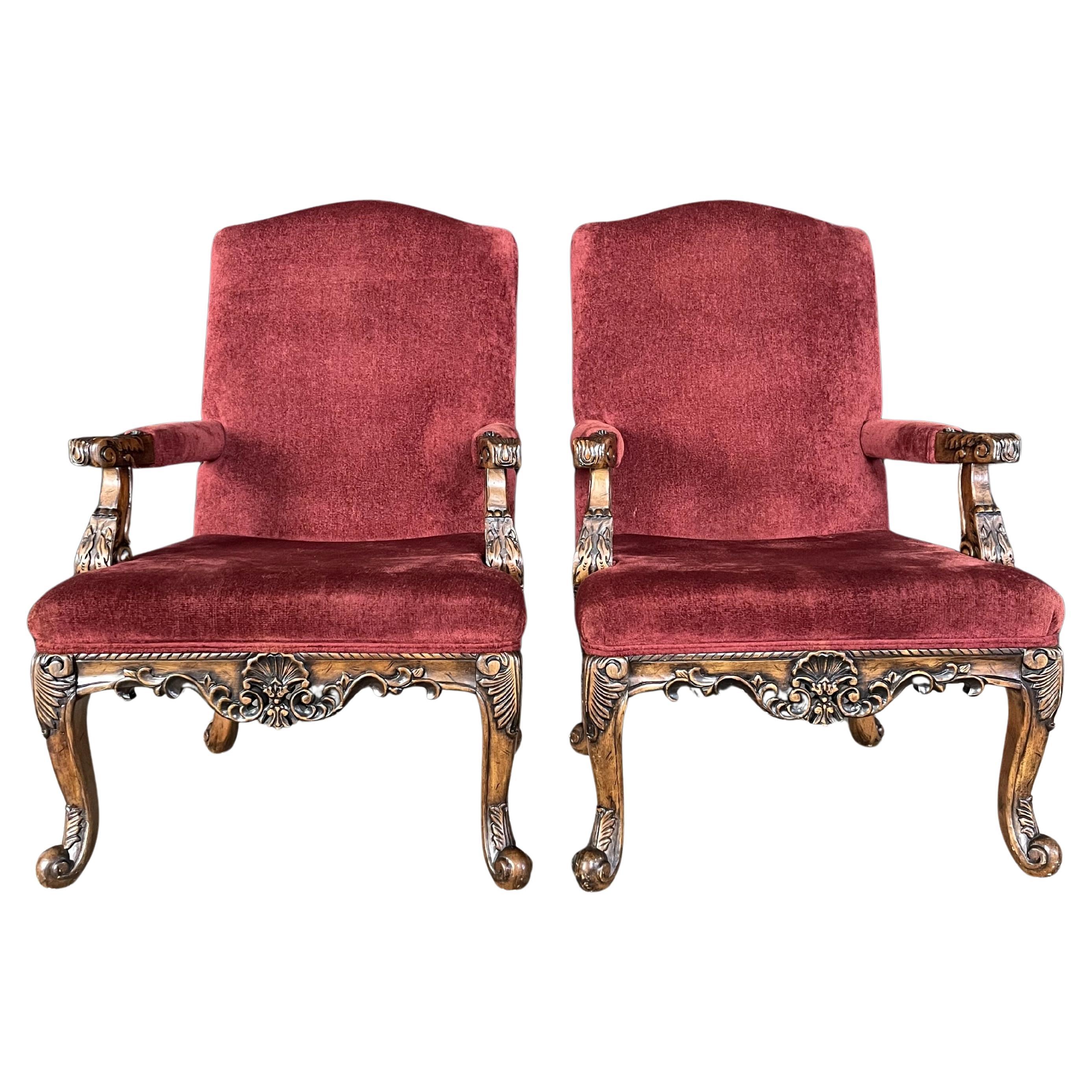 Poltrona con schienale alto in stile Luigi XIV, tipo trono, coppia