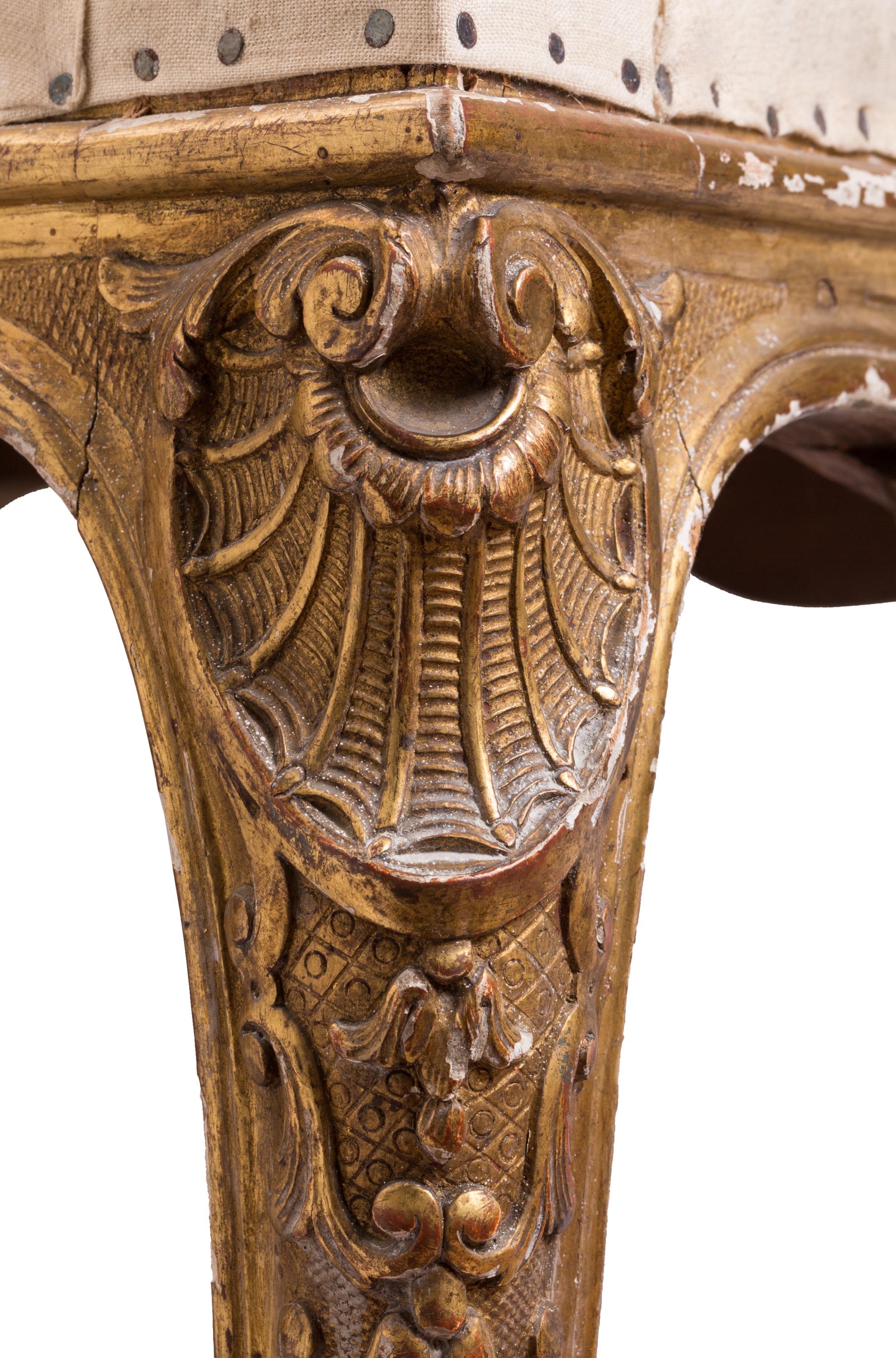 Louis XIV Style High Back Upholstered Armchair with Carved Giltwood Detailing For Sale 5