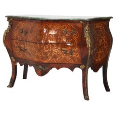 Commode à bombe de style Louis XIV en bois de roi, bronze doré, marbre et satin incrusté 20e siècle