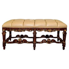 Louis XIV-style Leather-upholstered Window or Hallway Bench