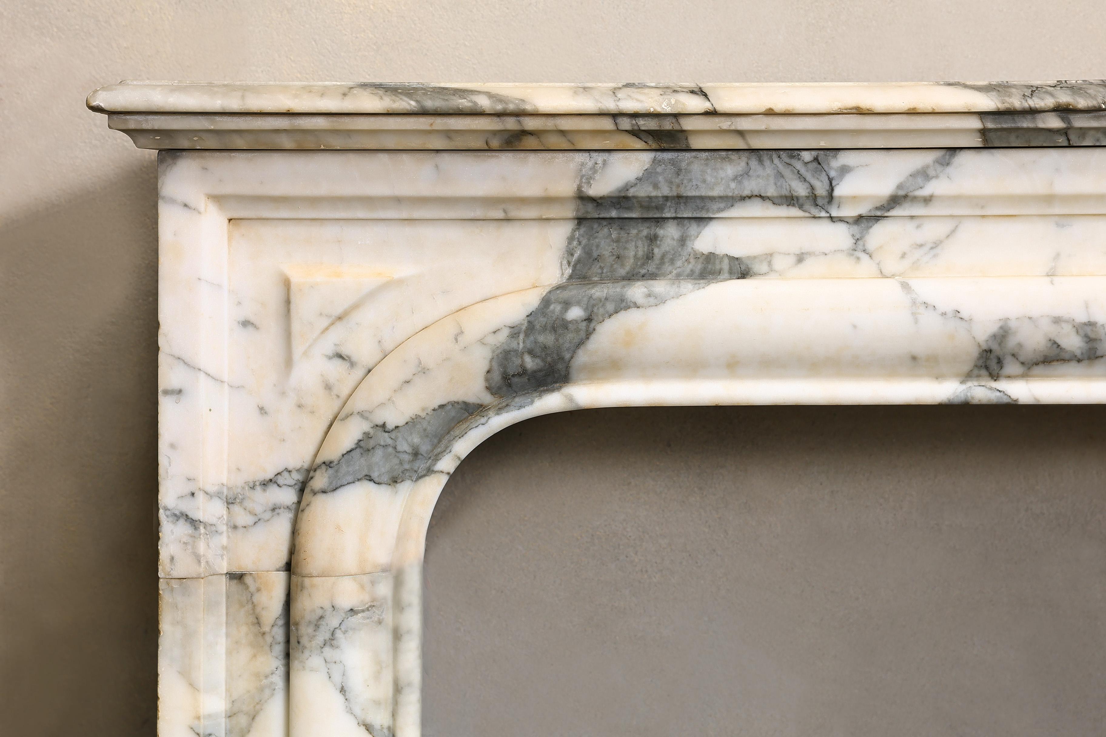 19th Century Louis XIV style mantle surround of Arabescato marble from the 19th century For Sale