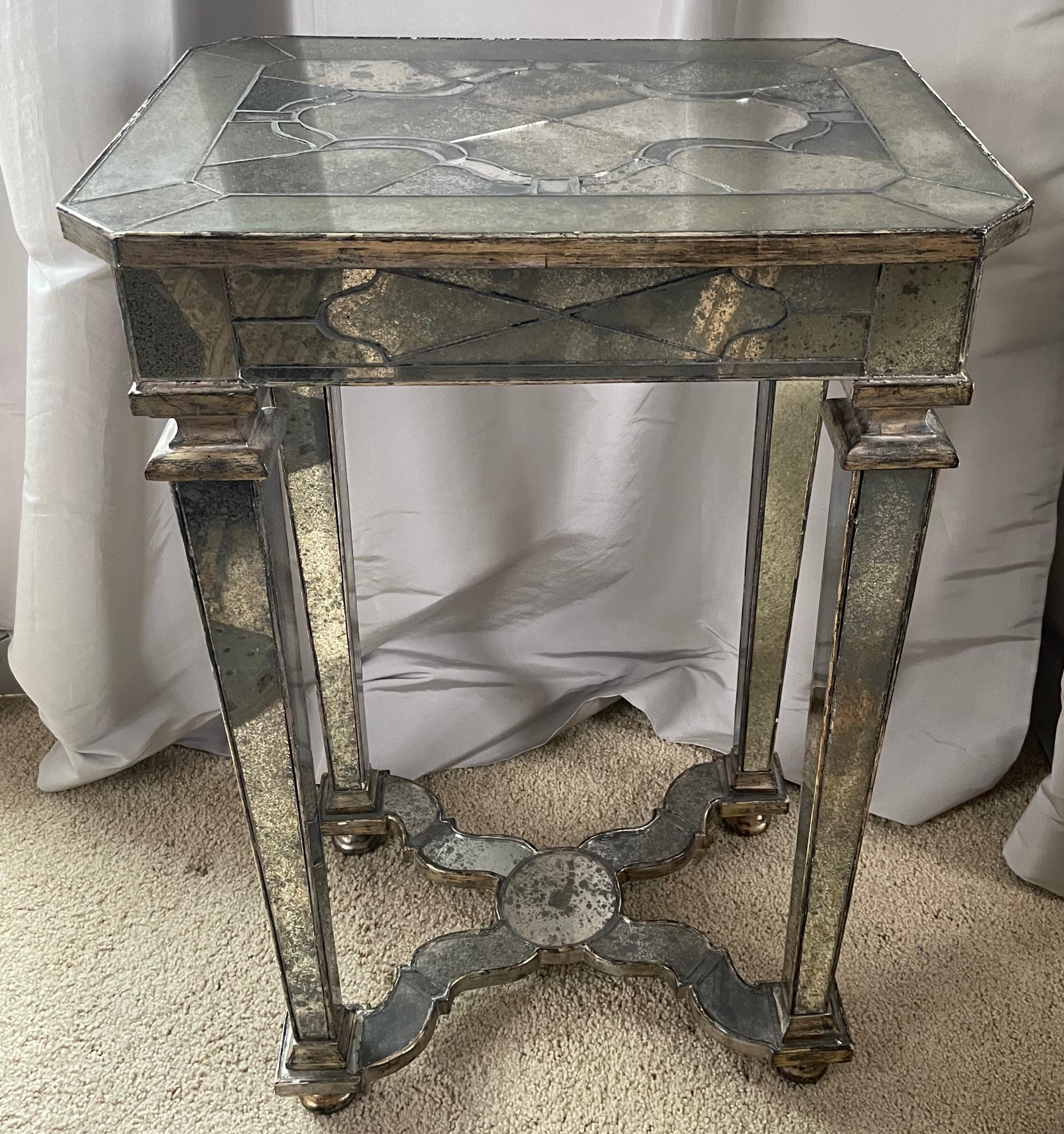 20th Century Louis XIV Style Mercury Glass Side Table For Sale