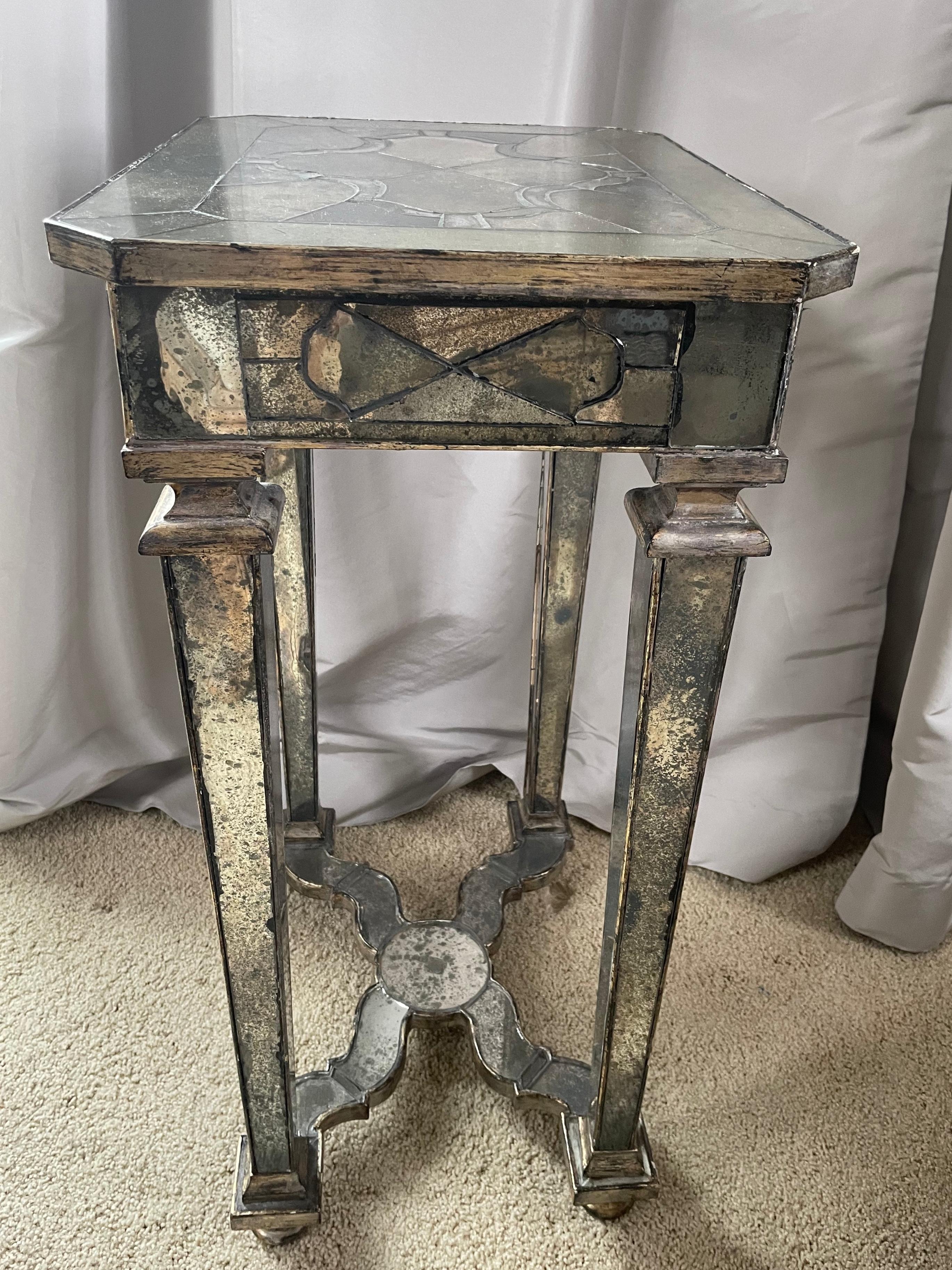 Mirror Louis XIV Style Mercury Glass Side Table For Sale