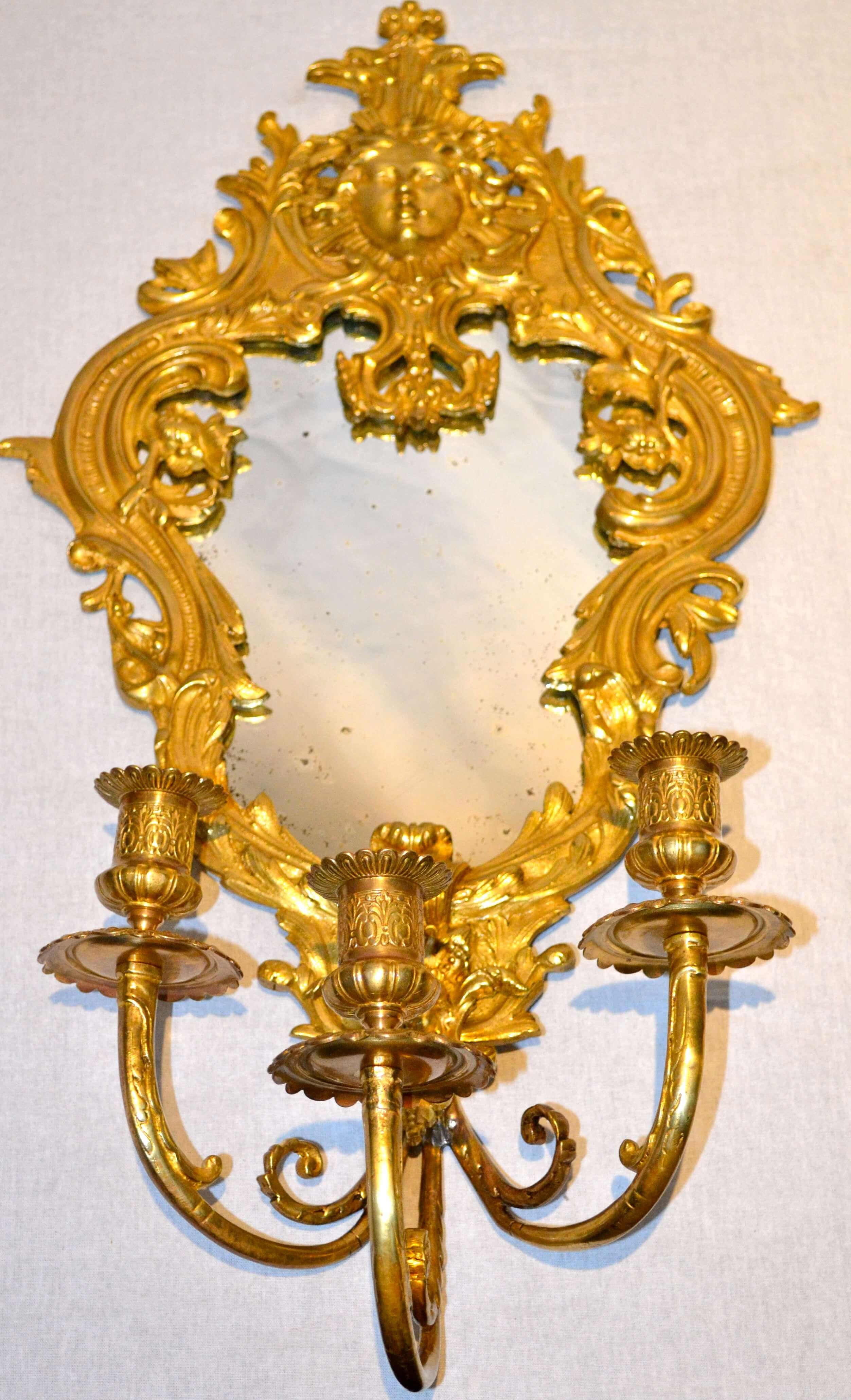 French Louis XIV Style Mirrored Sconces, Pair For Sale