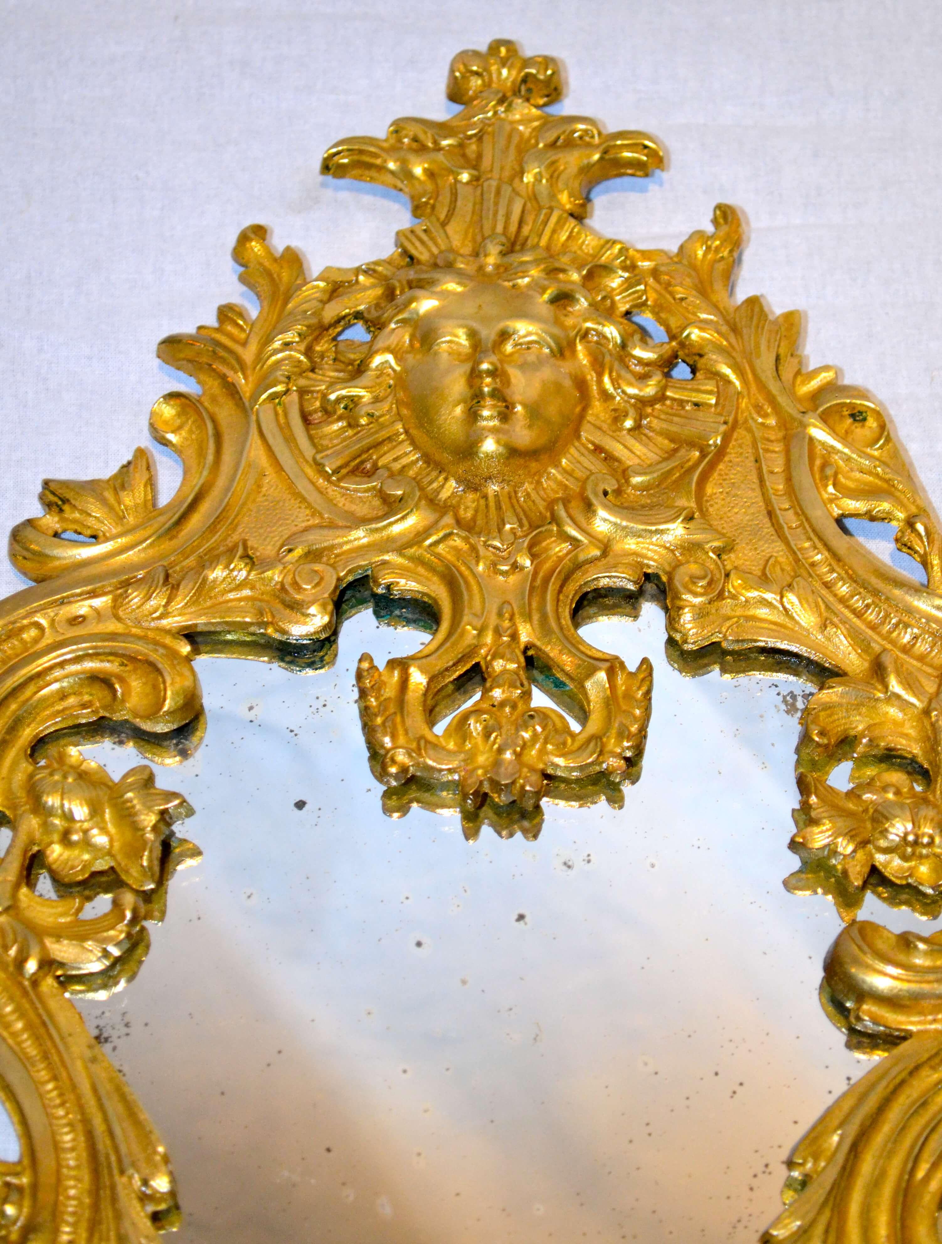 Gilt Louis XIV Style Mirrored Sconces, Pair For Sale