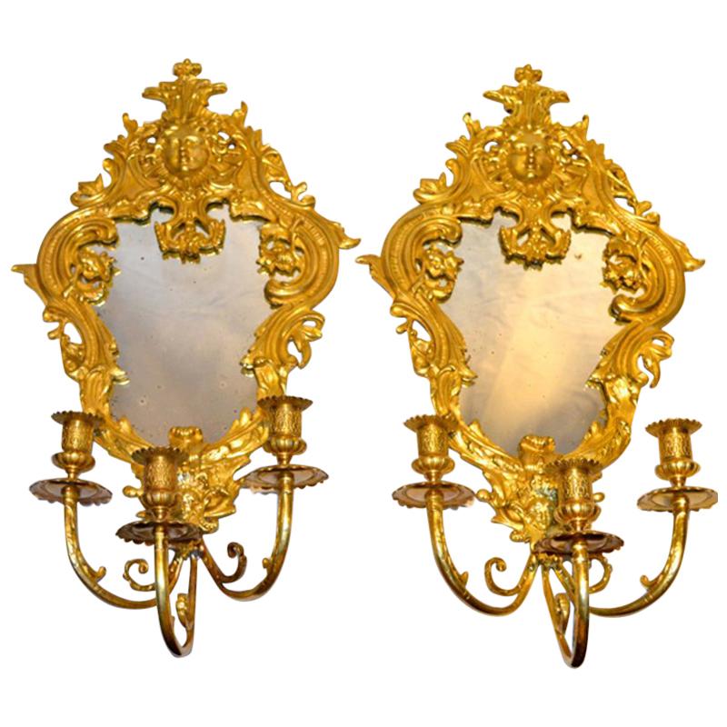 Louis XIV Style Mirrored Sconces, Pair For Sale