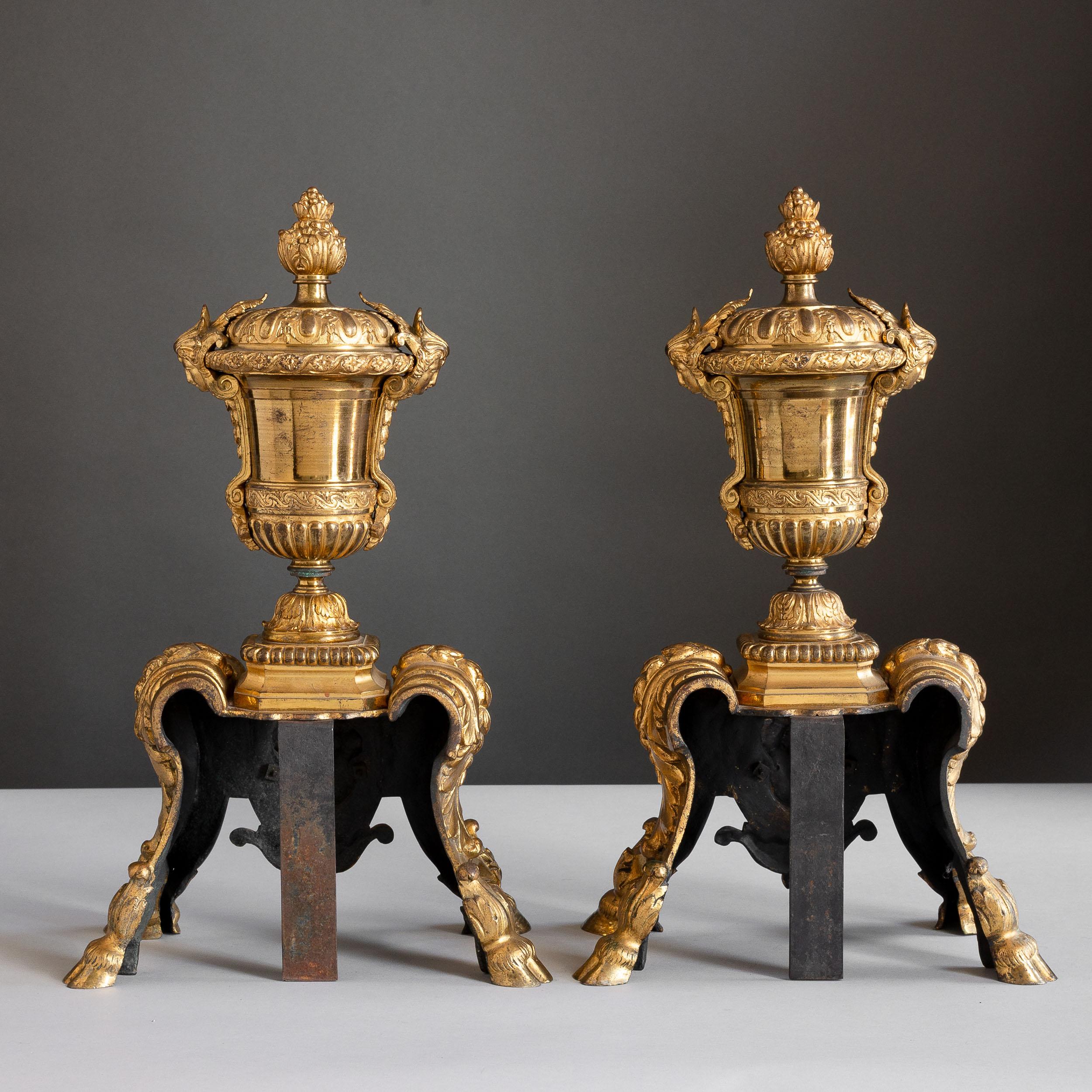 Louis XIV Style Ormolu Chenets For Sale 5
