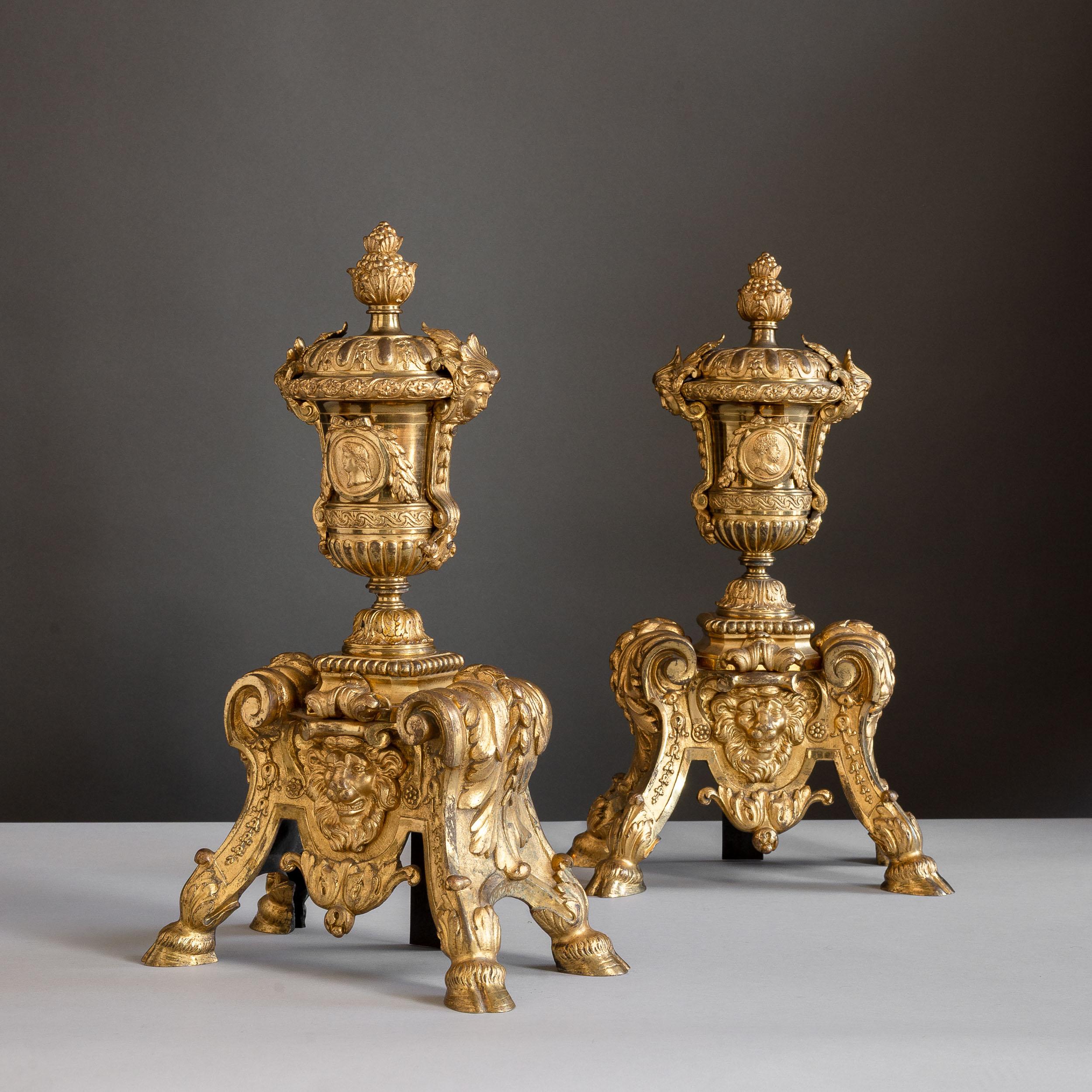 Louis XIV Style Ormolu Chenets For Sale 6