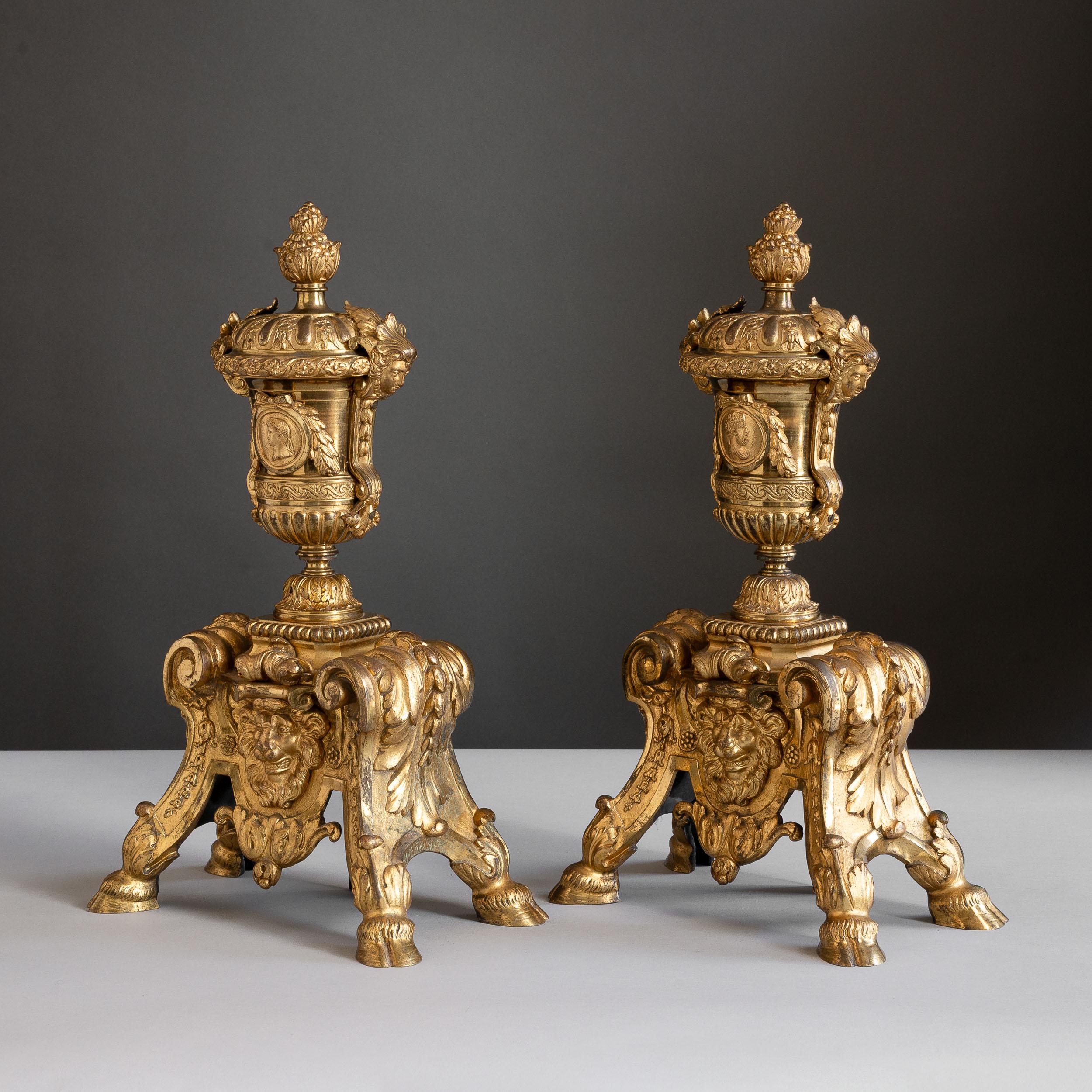 Louis XIV Style Ormolu Chenets For Sale 7