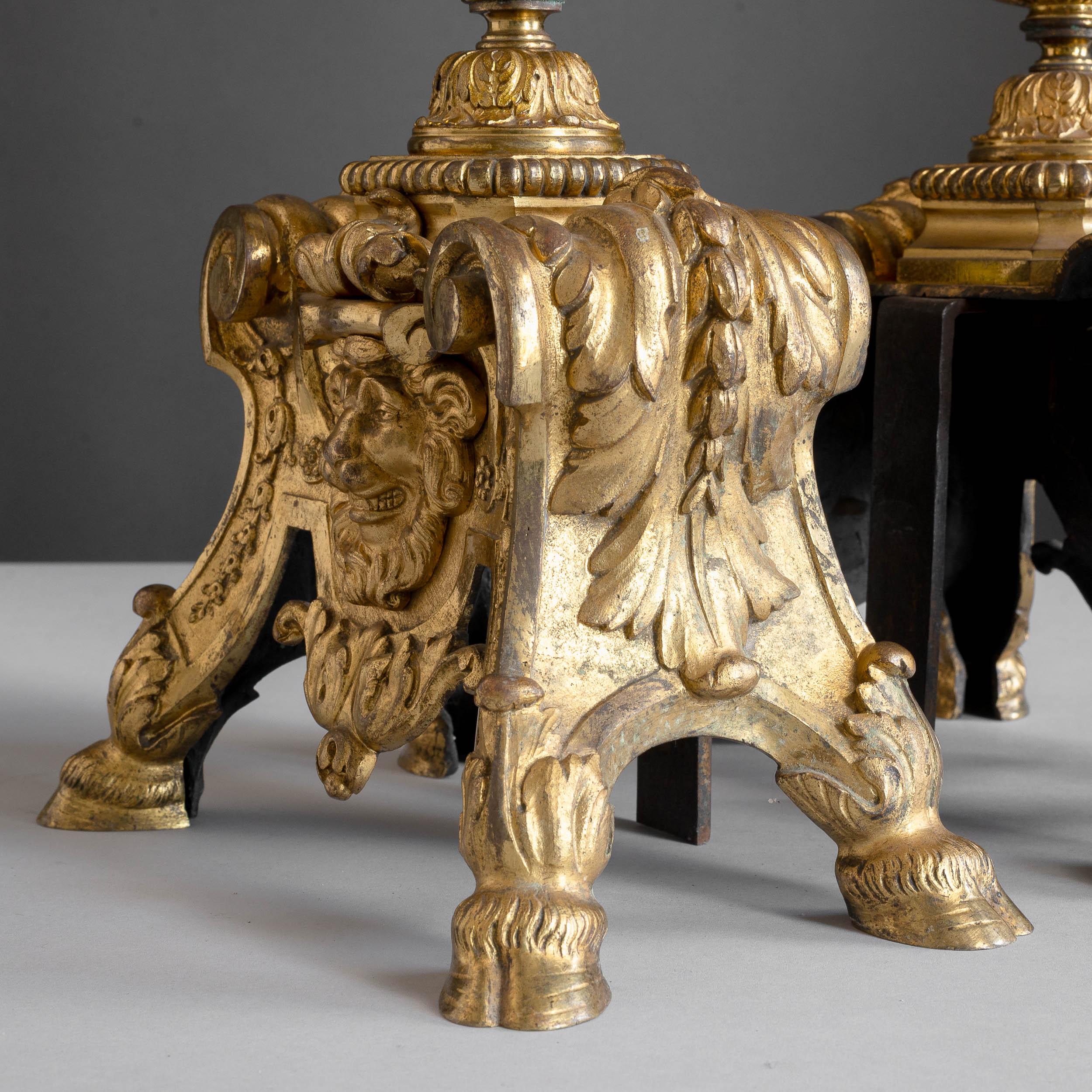 Louis XIV Style Ormolu Chenets For Sale 8