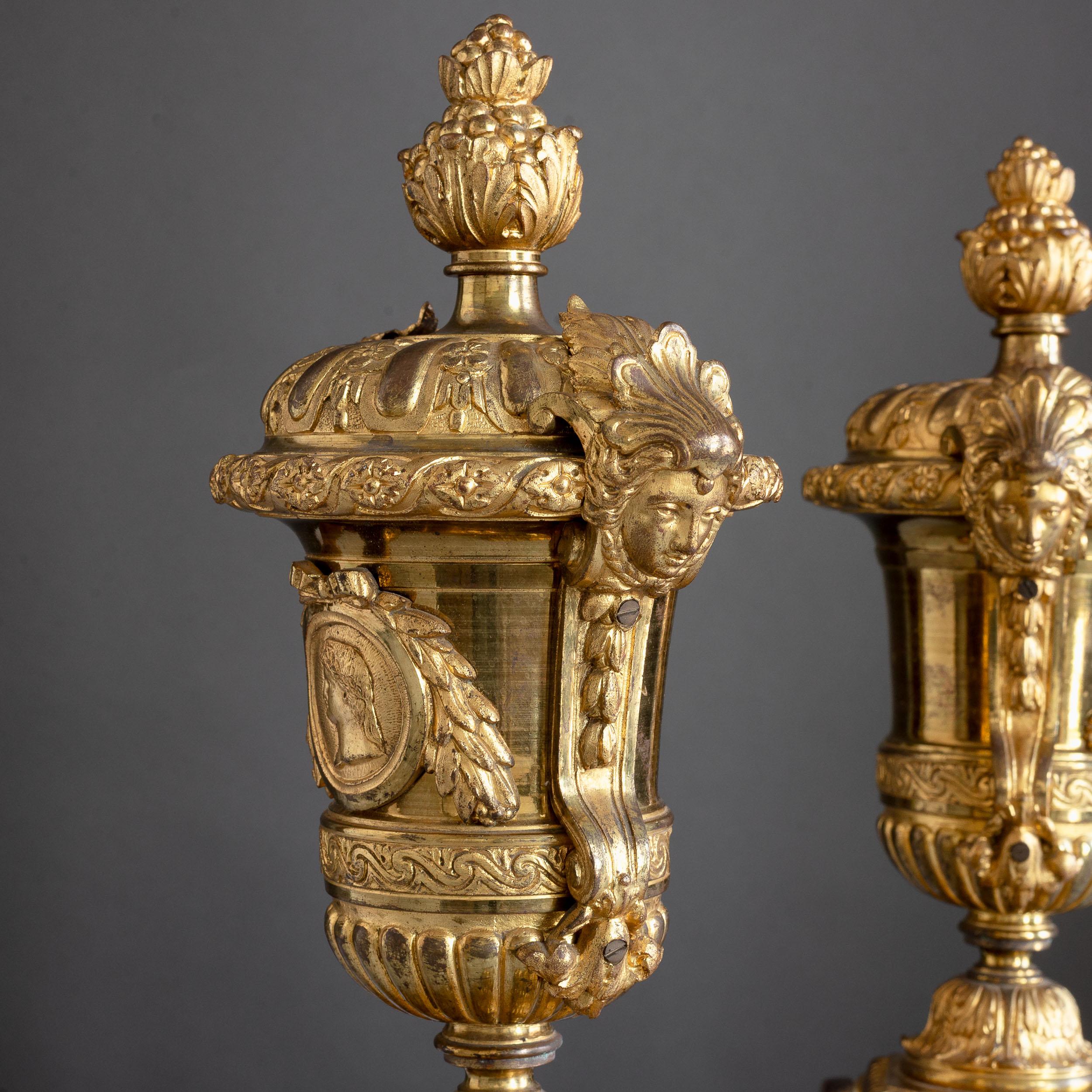 French Louis XIV Style Ormolu Chenets For Sale