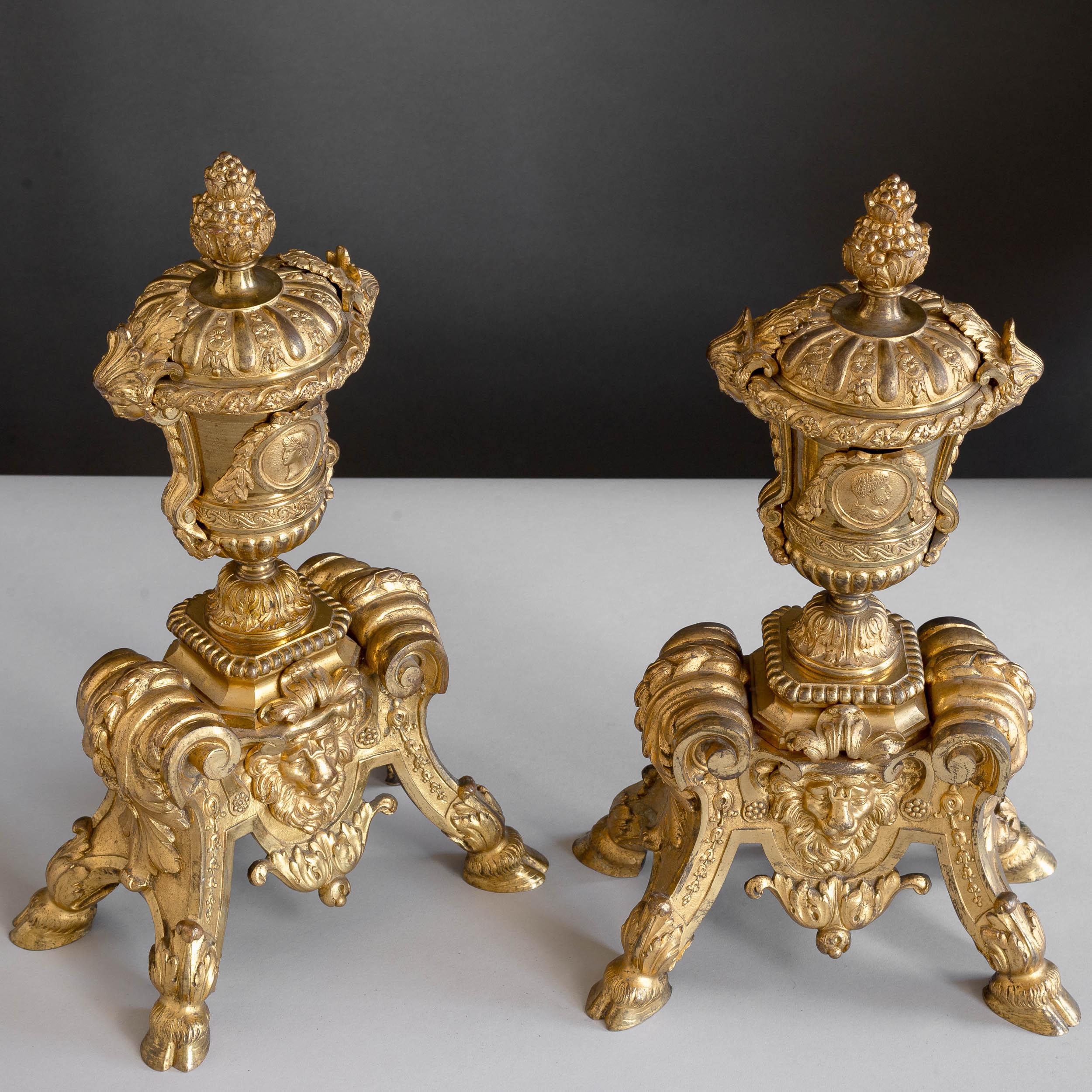 Louis XIV Style Ormolu Chenets For Sale 3