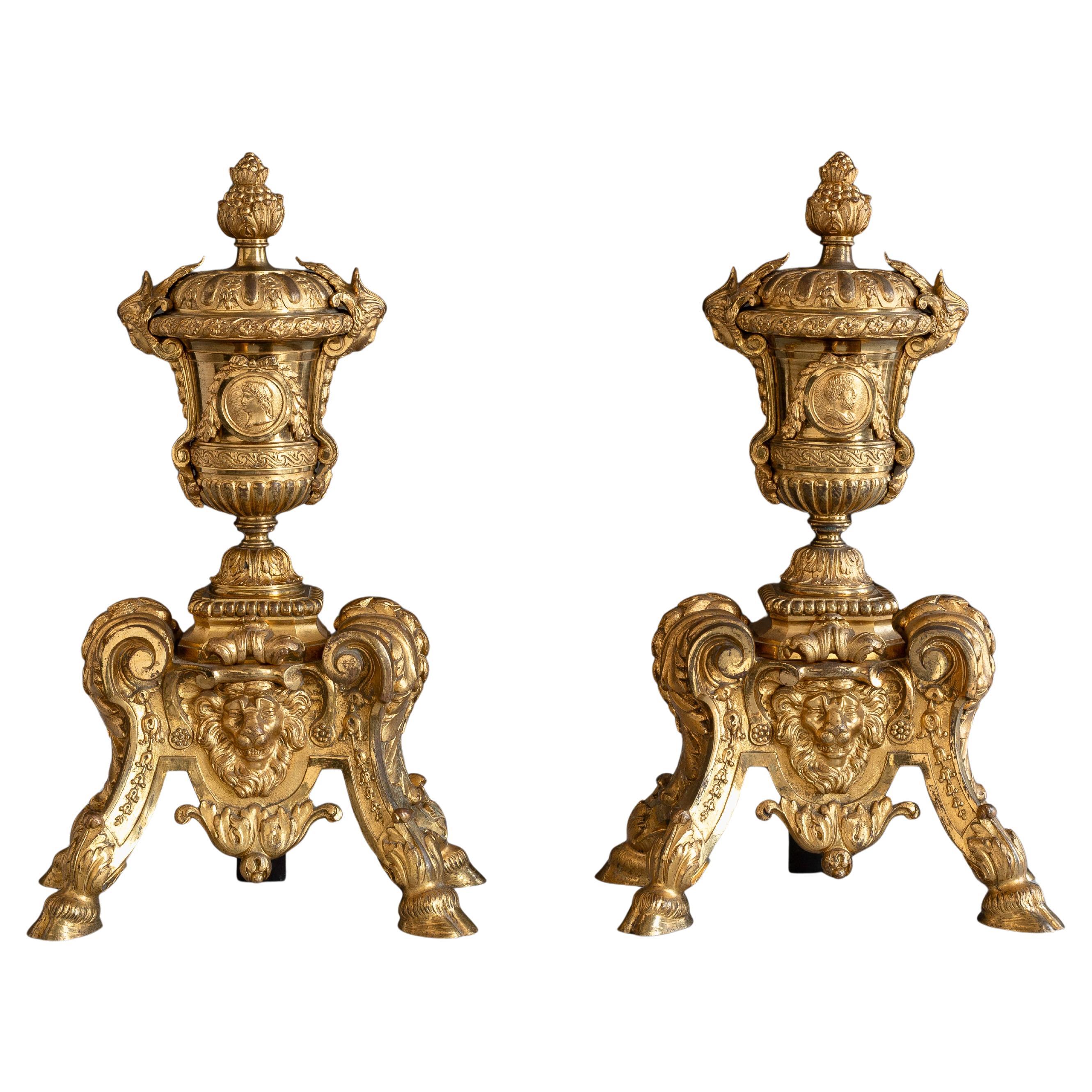 Louis XIV Style Ormolu Chenets For Sale
