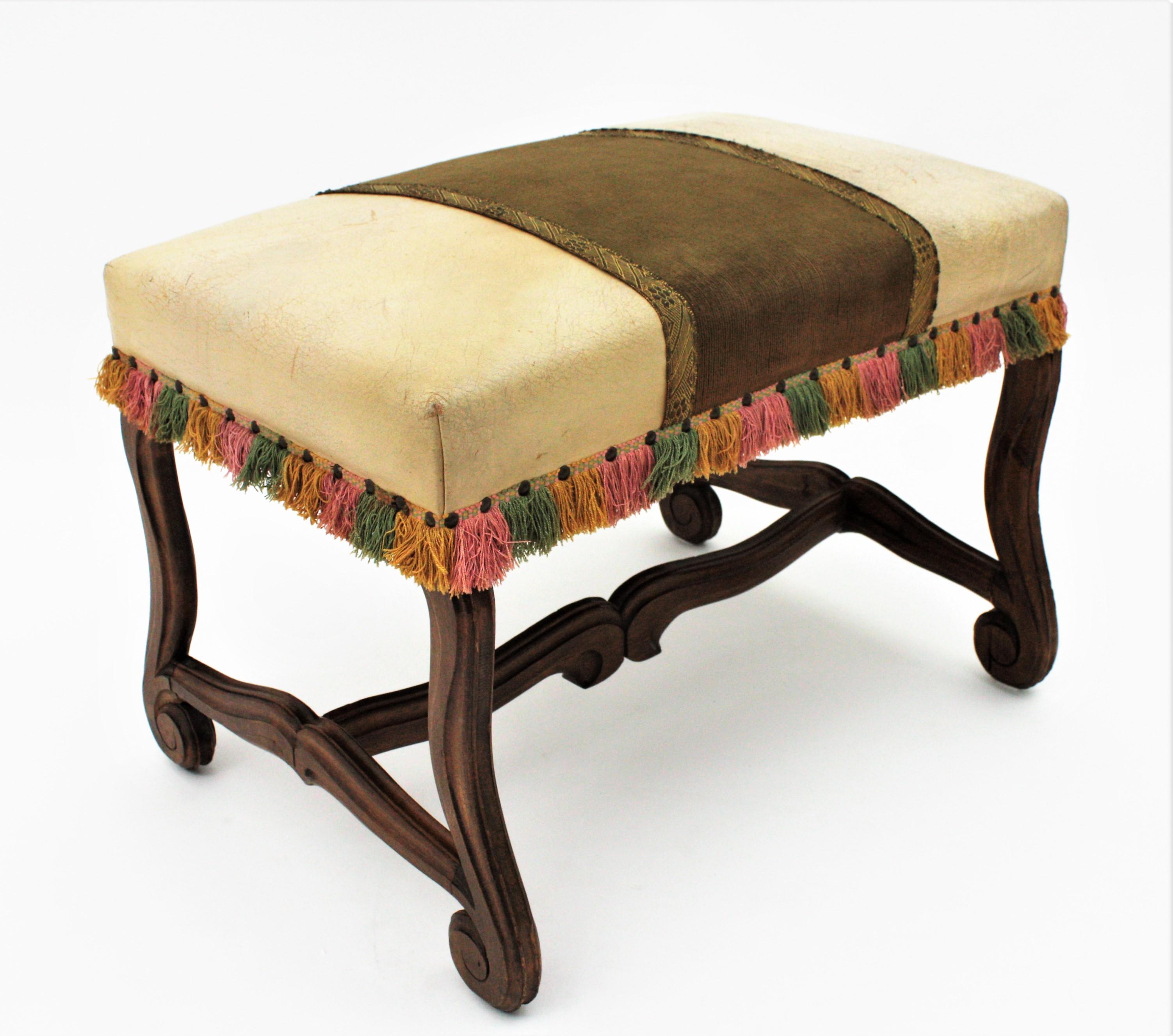 20th Century Os de Mouton Louis XIV Style Walnut Stool or Bench For Sale