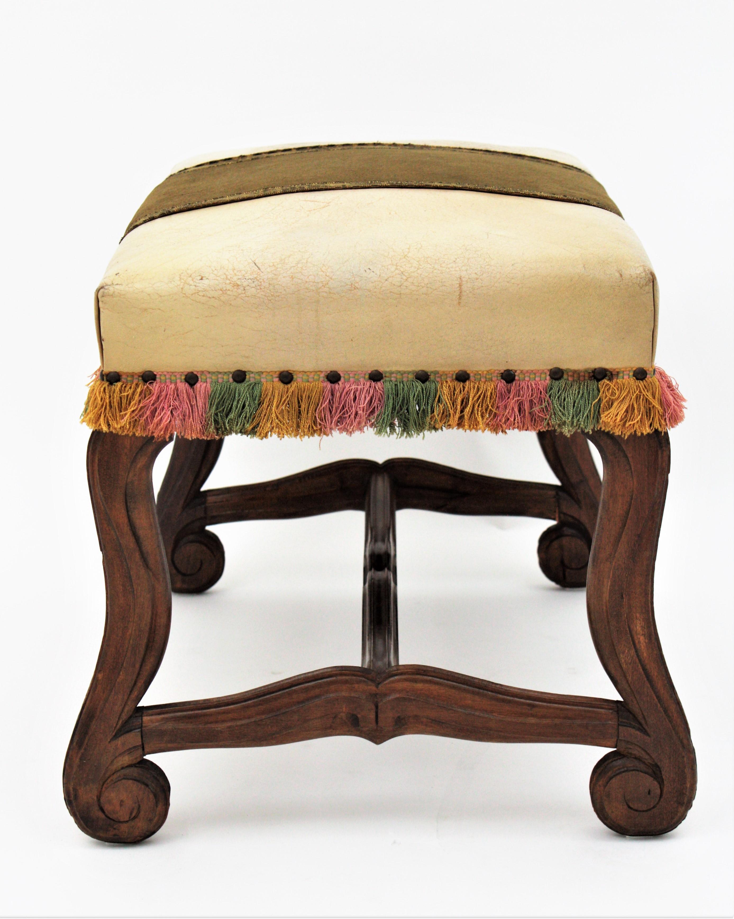 Fabric Os de Mouton Louis XIV Style Walnut Stool or Bench For Sale