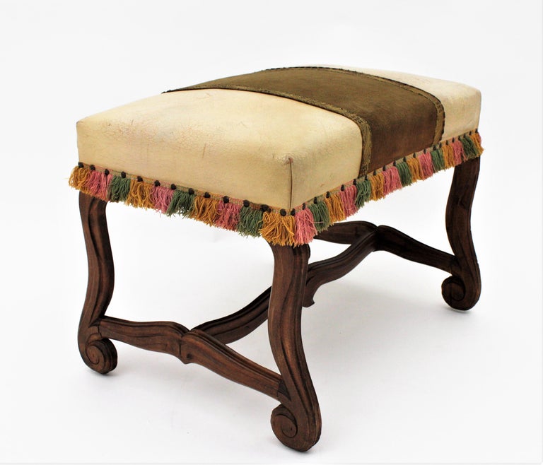 Louis XIV Style Stool or Bench with Os de Mouton Carved Legs For Sale 1