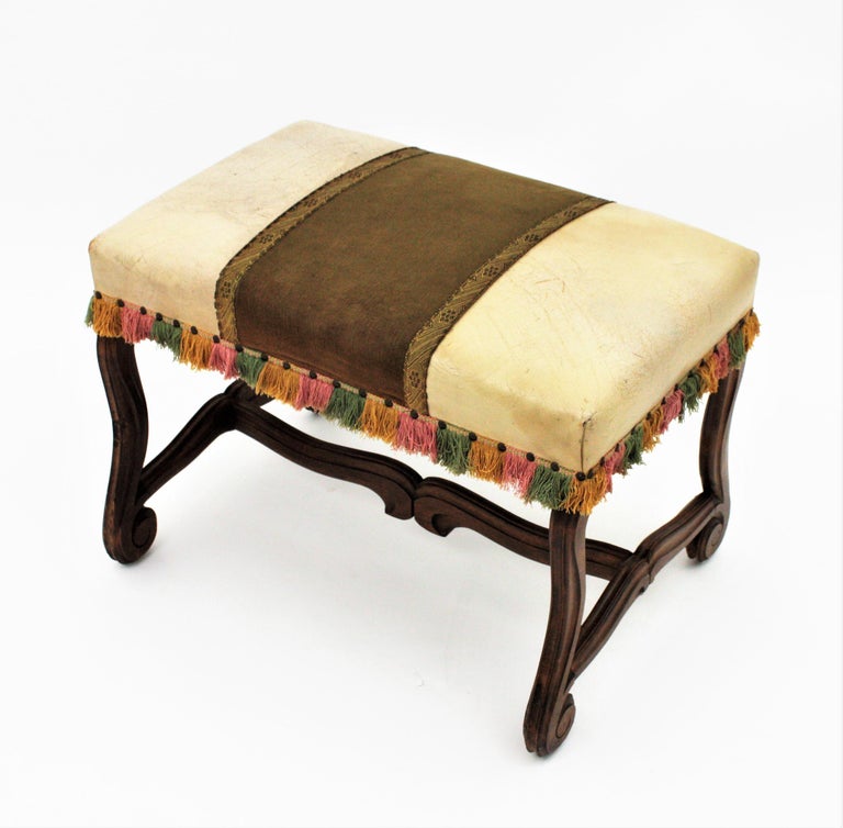 Louis XIV Style Stool or Bench with Os de Mouton Carved Legs For Sale 2