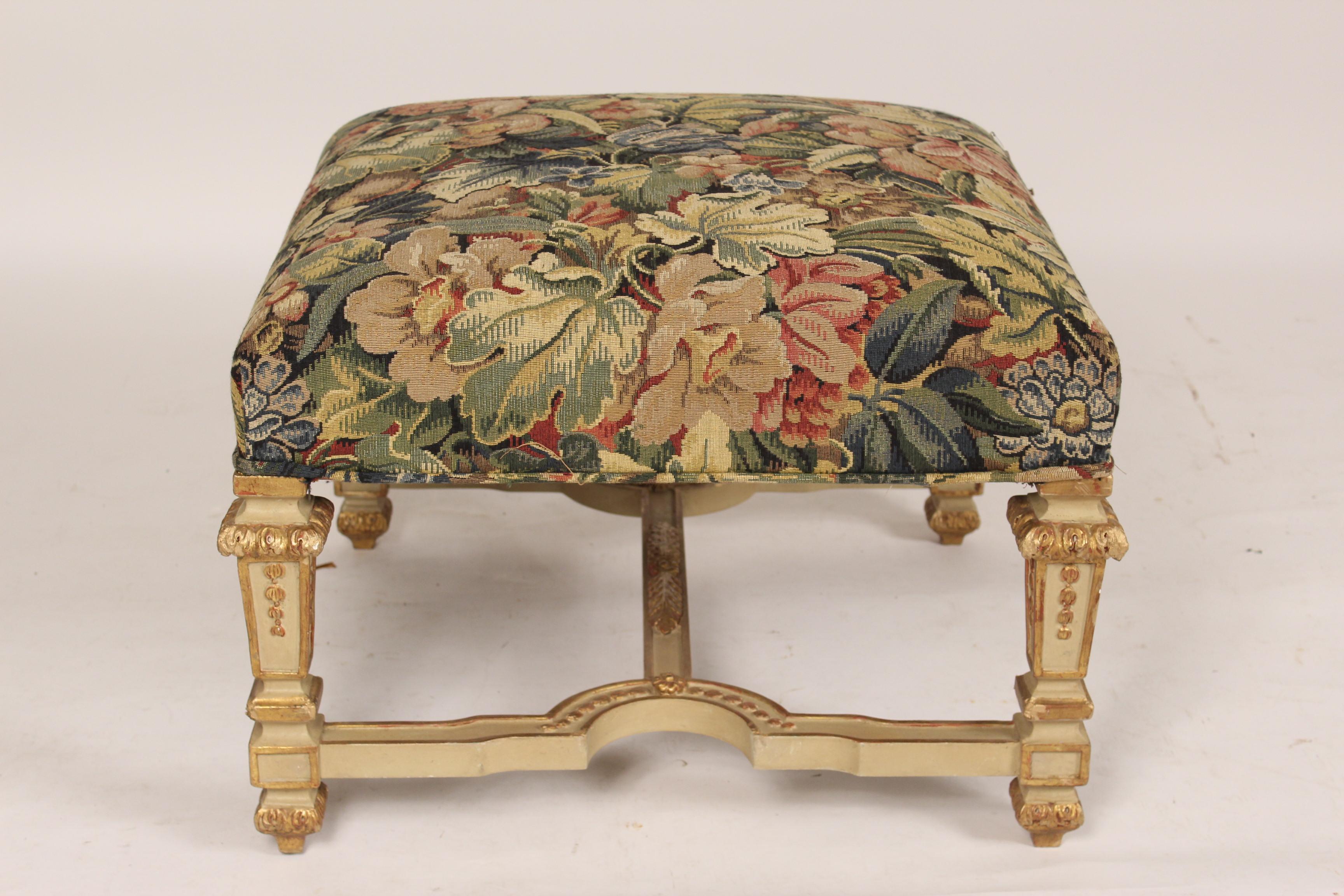 20th Century Louis XIV Style Painted and Partial Gilt Bench For Sale