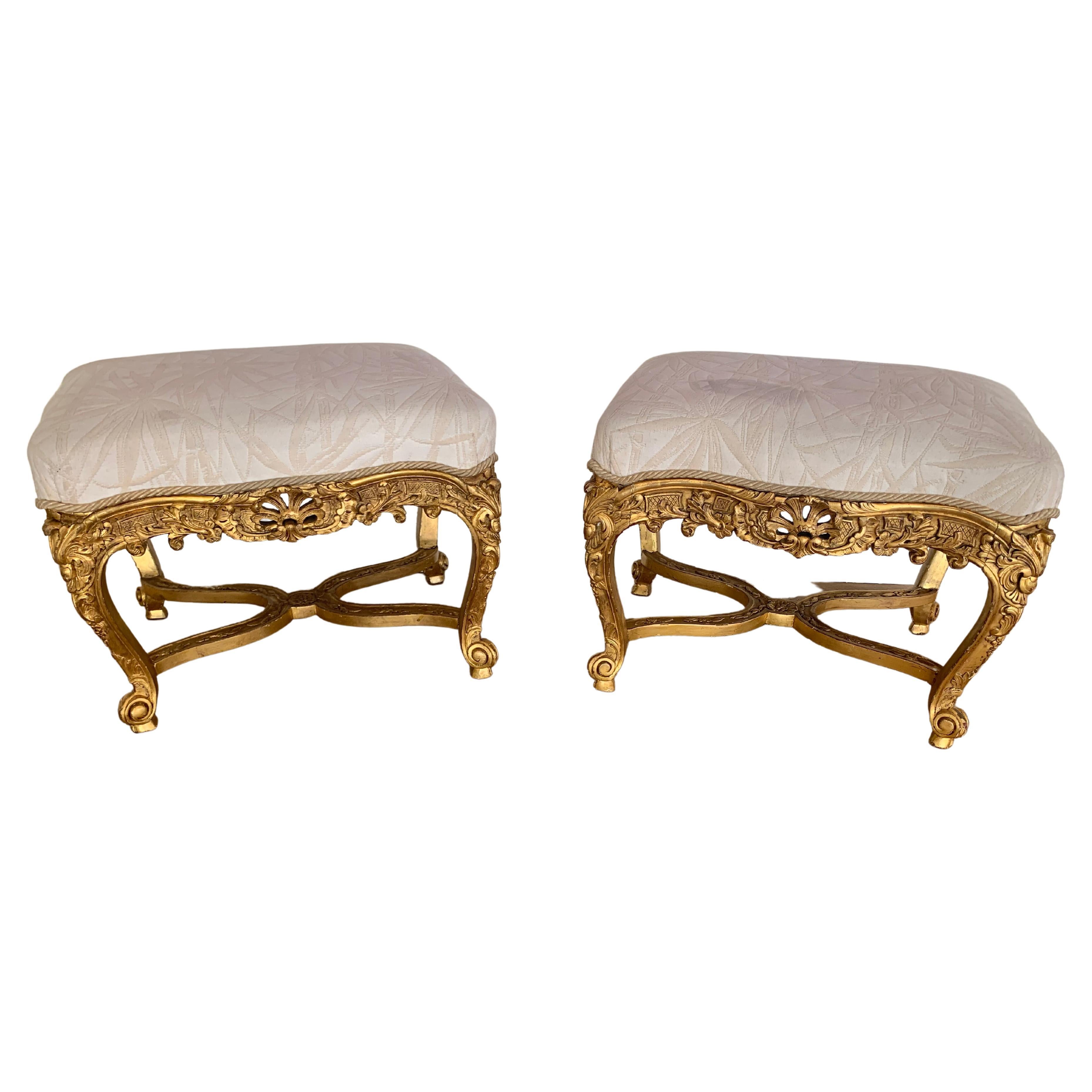 Louis XIV Style Pair of Stools in Giltwood For Sale
