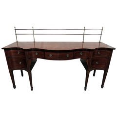 Sheraton Style Inlaid Mahogany Sideboard Server Buffet with Brass Gallery