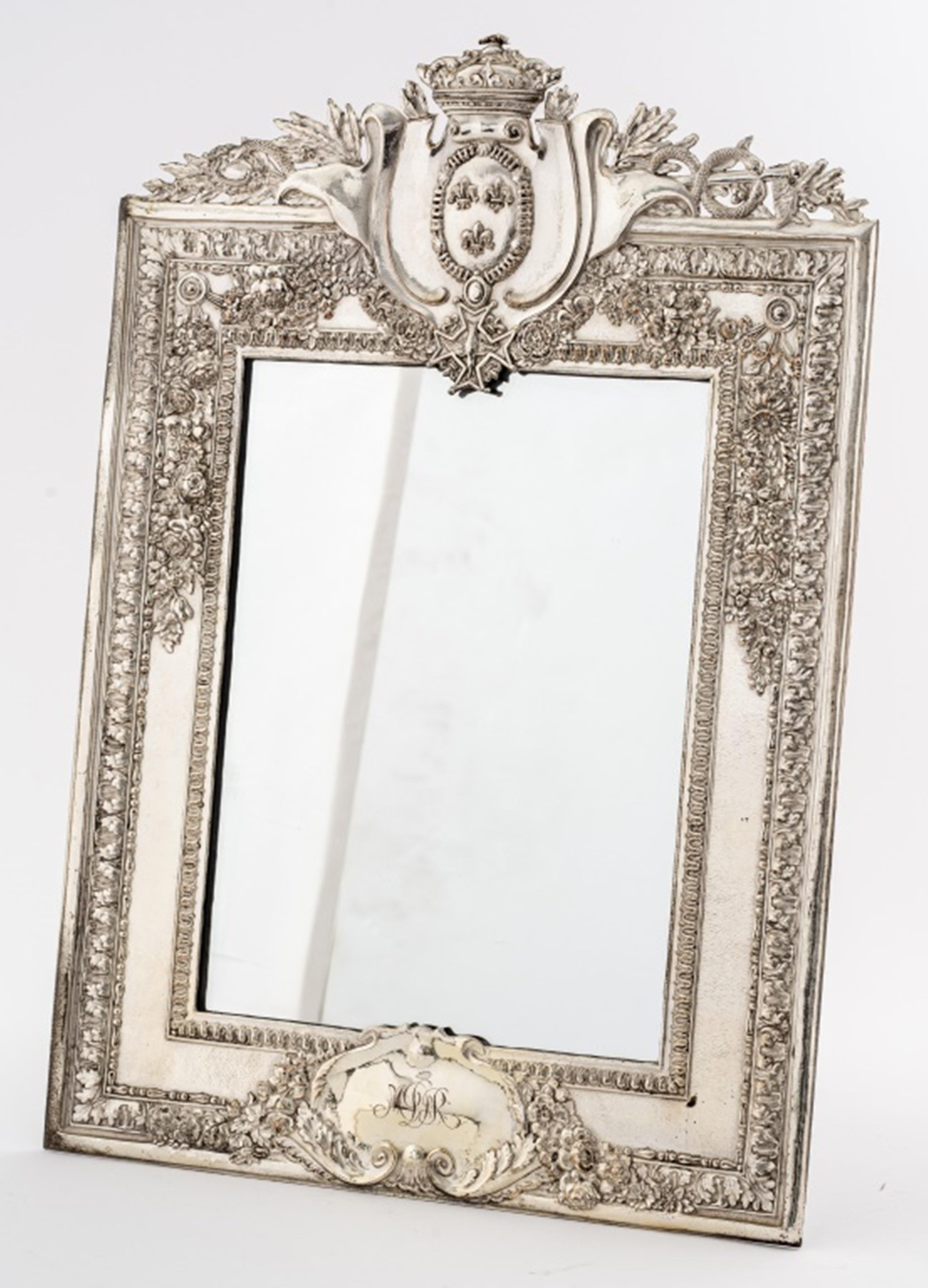 Louis XIV Style Silver-Plated Table Mirror In Good Condition For Sale In New York, NY