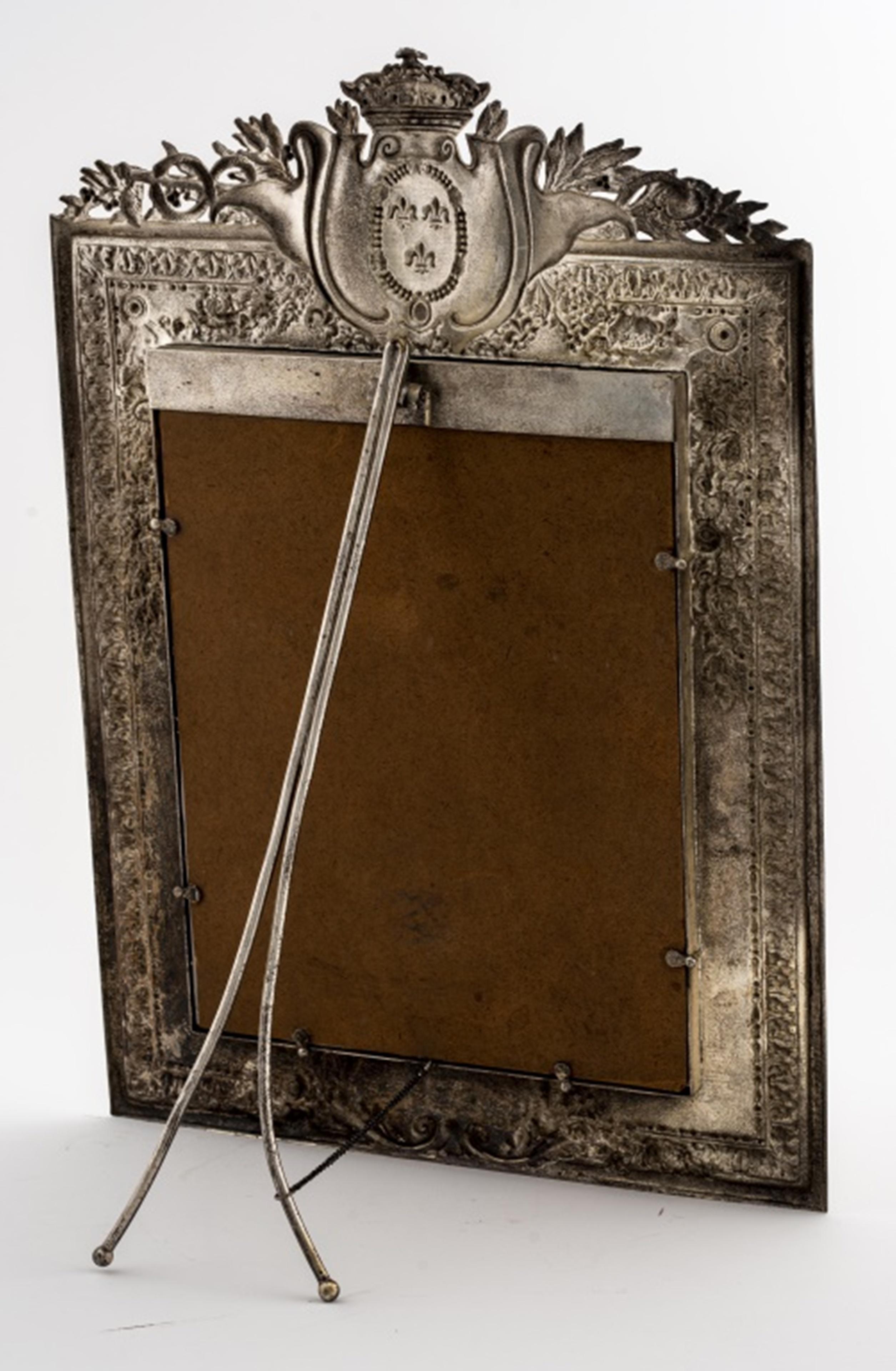 Copper Louis XIV Style Silver-Plated Table Mirror For Sale