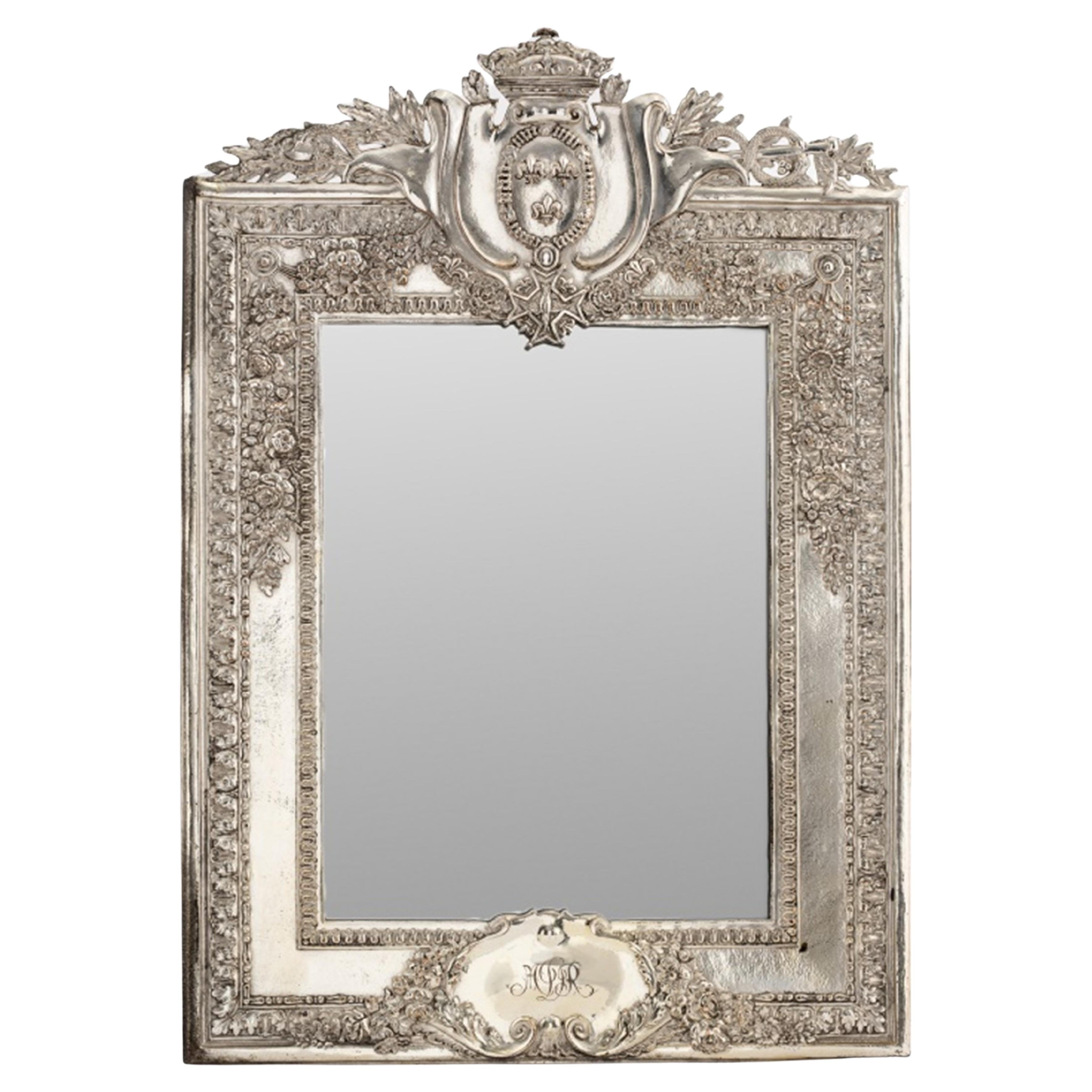 Louis XIV Style Silver-Plated Table Mirror For Sale