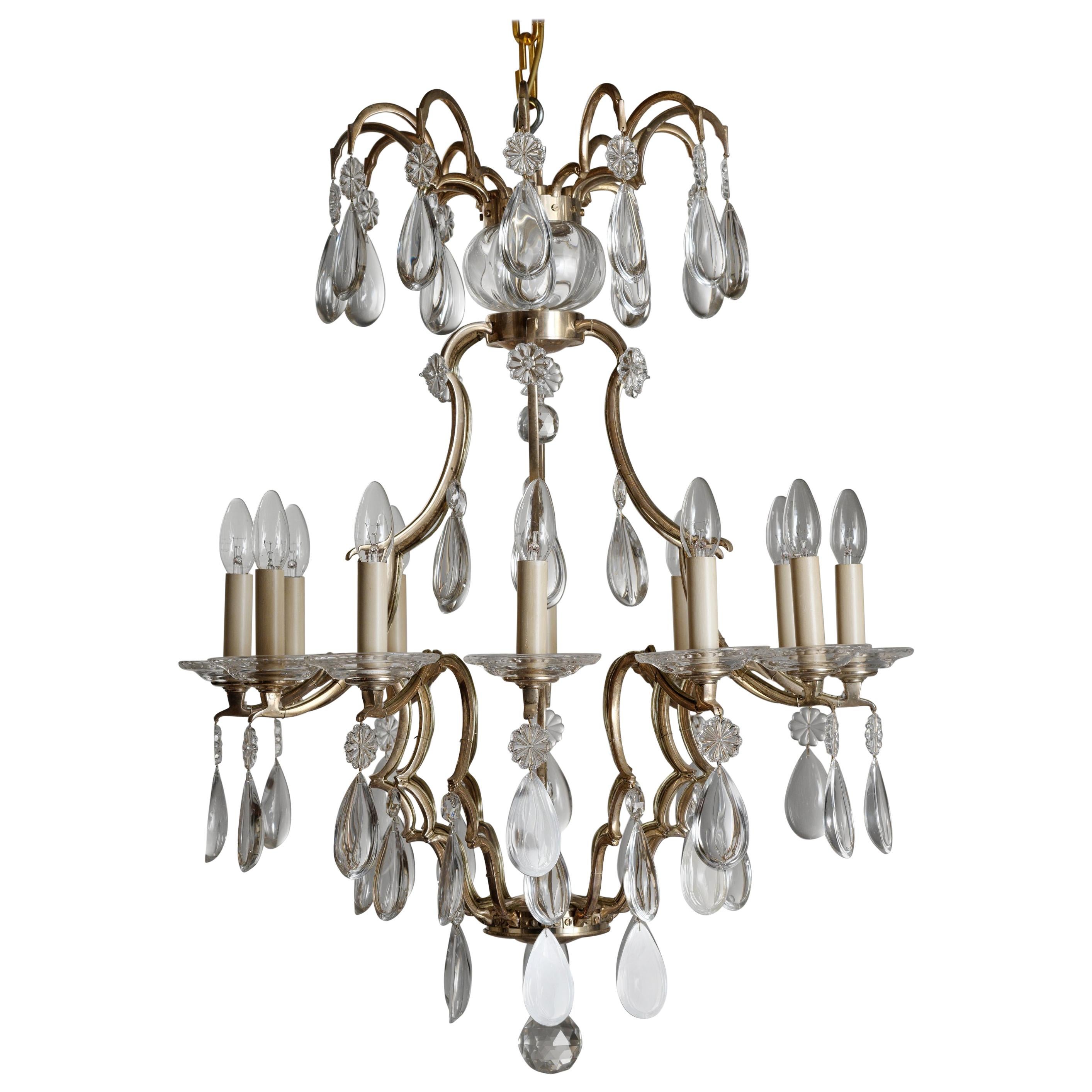 Louis XIV Style Silvered Bronze and Crystal Chandelier by Gherardo Degli Albizzi For Sale