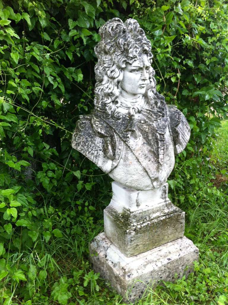 French Statue King of France original patina cast stone from 20th Century France For Sale