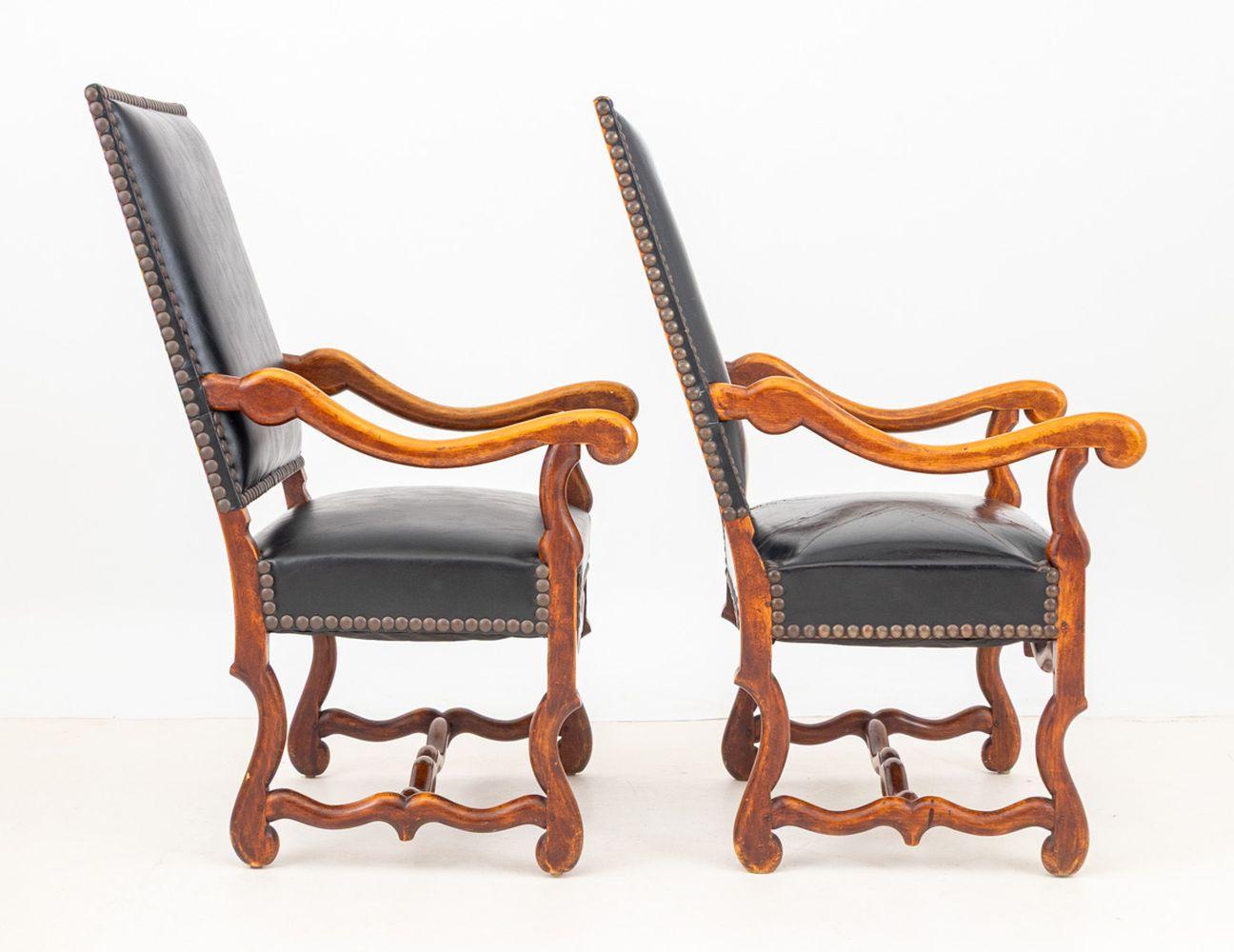 Metal Louis XIV Style Walnut Fauteuil, Pair For Sale