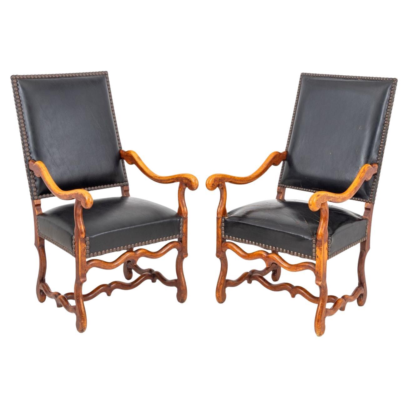 Louis XIV Style Walnut Fauteuil, Pair