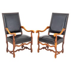 Louis XIV Style Walnut Fauteuil, Pair