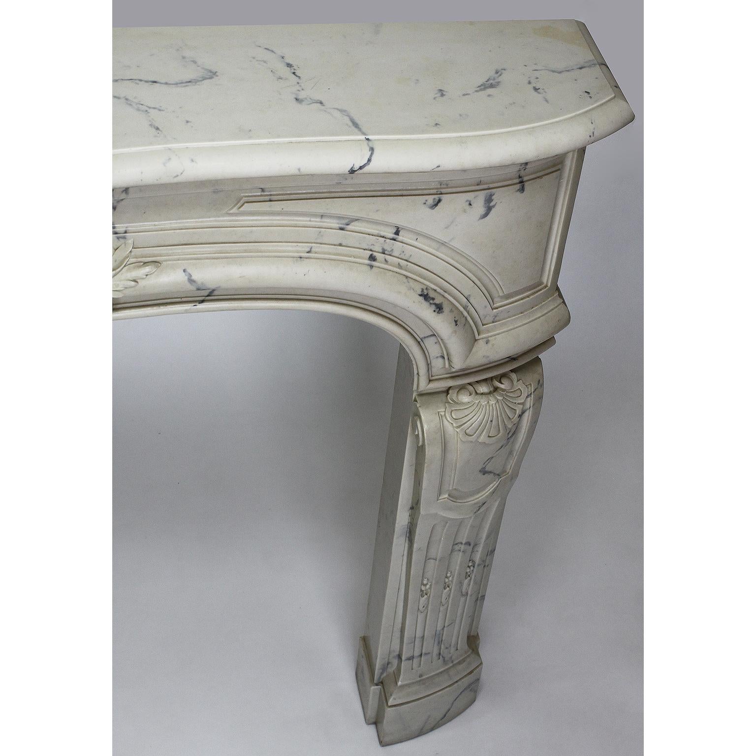 Unknown Louis XIV Style White and Veined White Cultured Cast-Marble Fireplace Mantel For Sale