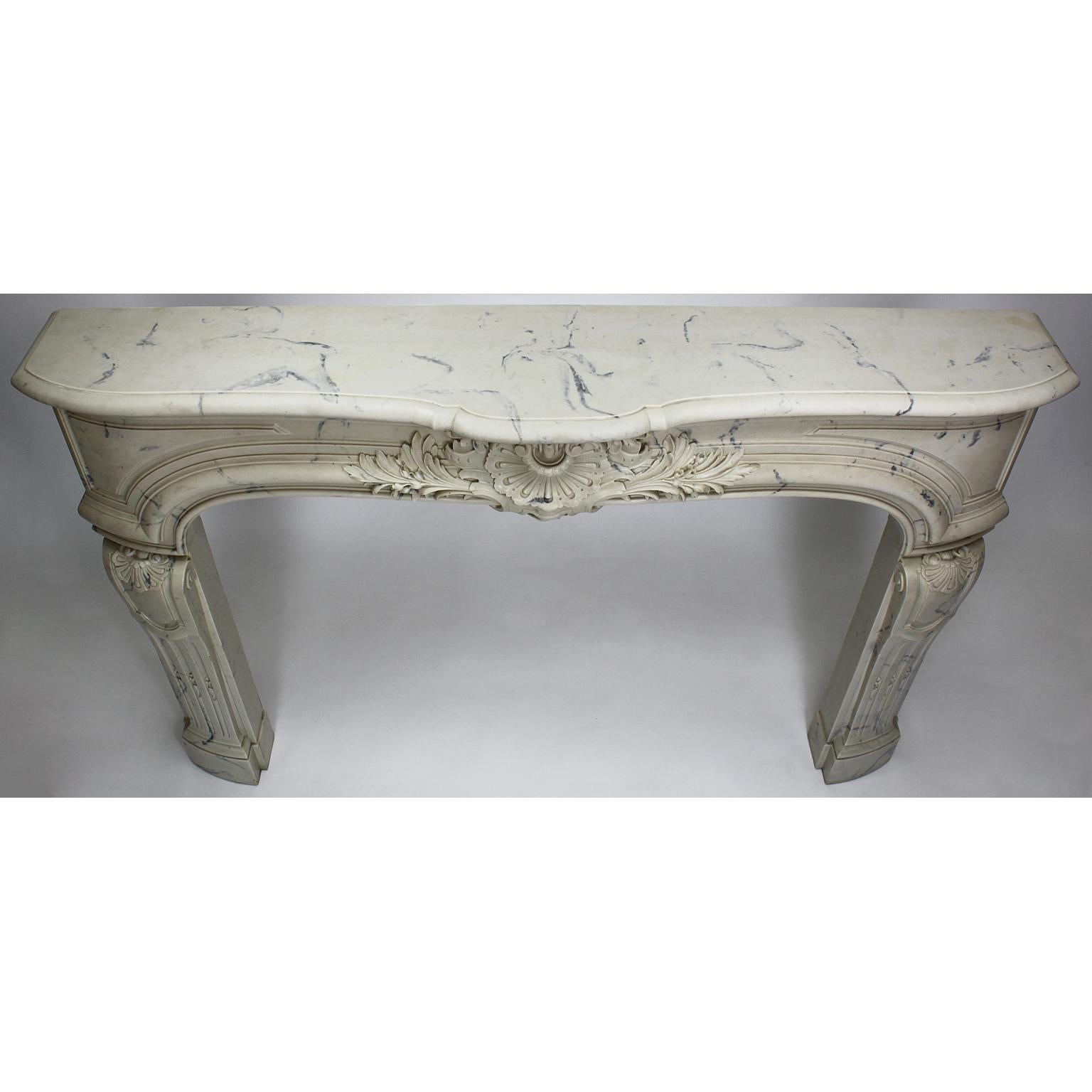 20th Century Louis XIV Style White and Veined White Cultured Cast-Marble Fireplace Mantel For Sale