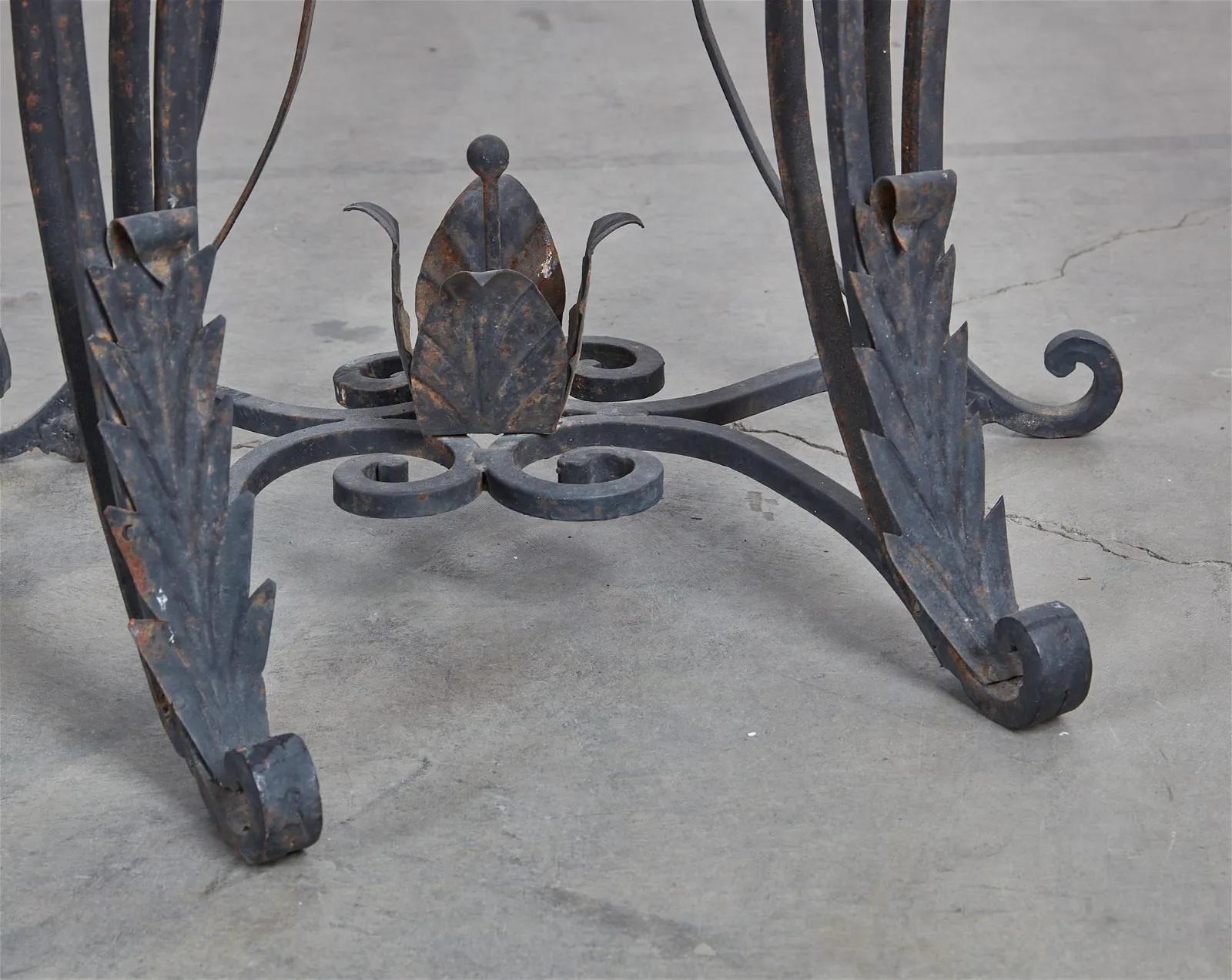 Brocade Louis XIV Style Wrought Iron Console Table W/ Rouge Marble Top Late 19th Century For Sale