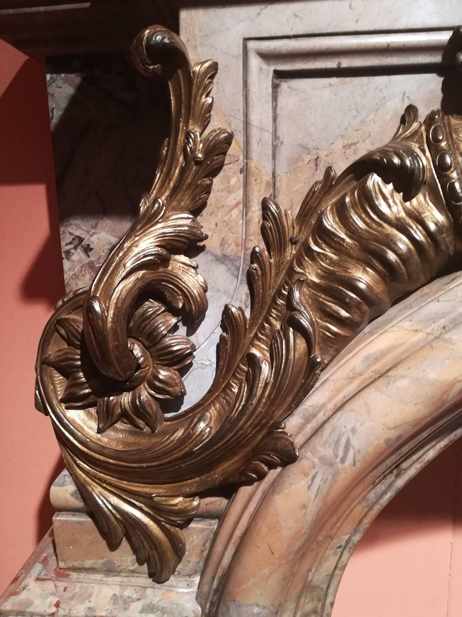 Louis XIV Style, Fireplace Hercules Versailles Sarrancolin Marble & Gilt Bronze For Sale 8