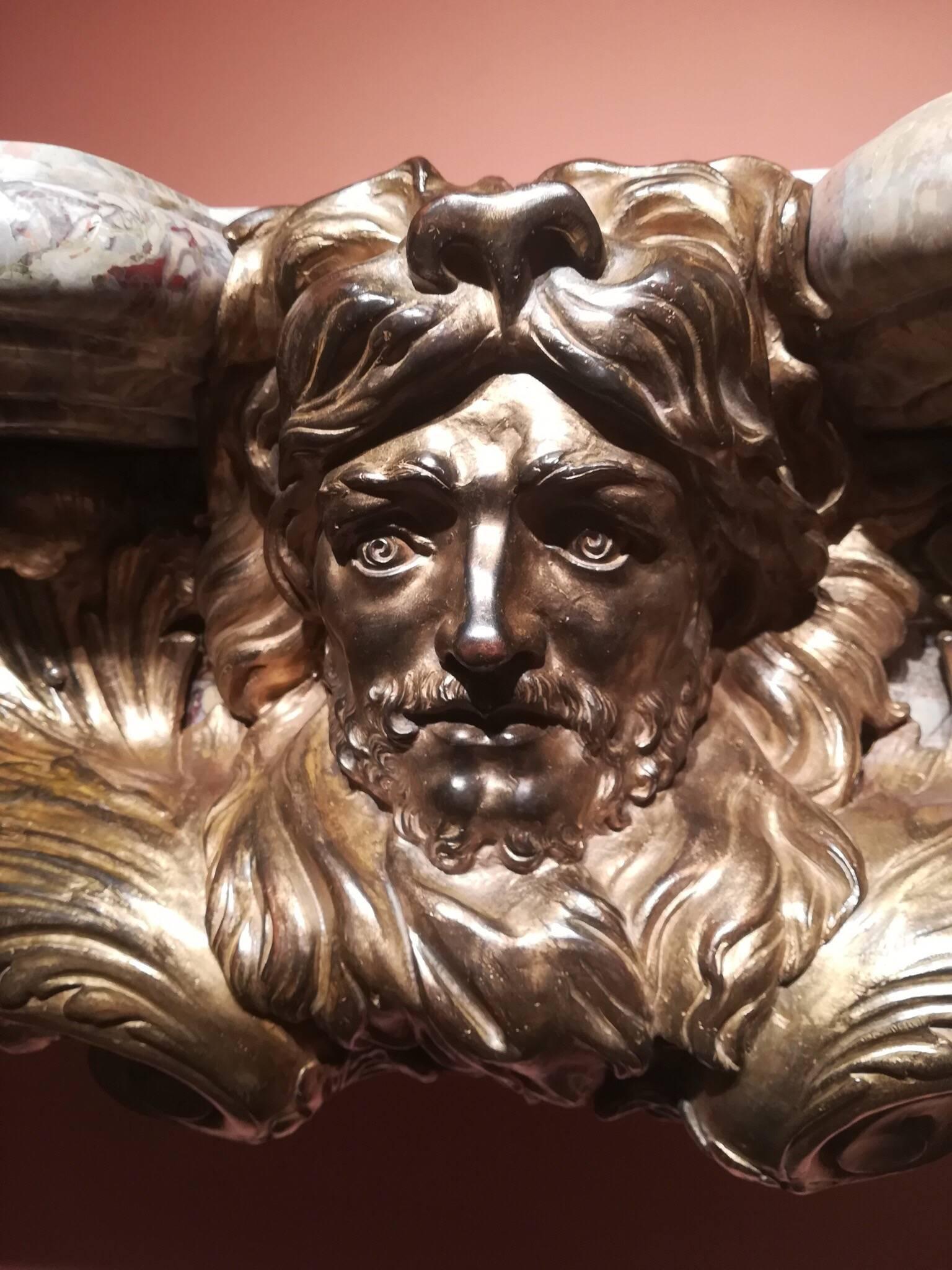 20th Century Louis XIV Style, Fireplace Hercules Versailles Sarrancolin Marble & Gilt Bronze For Sale