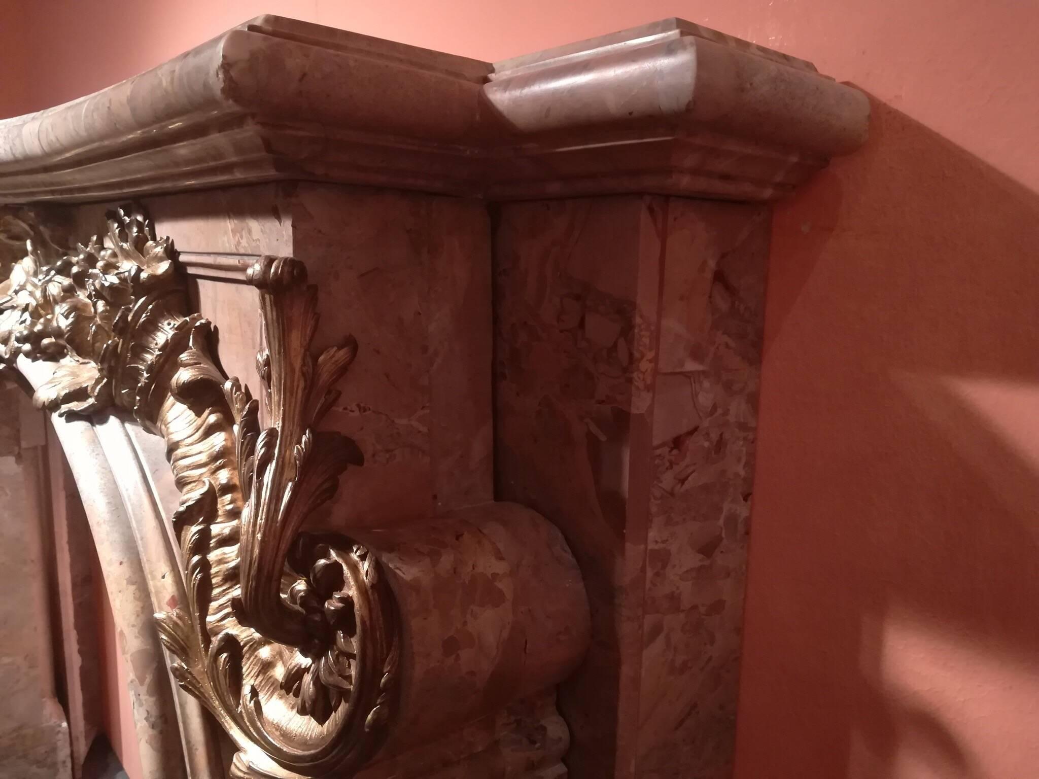Louis XIV Style, Fireplace Hercules Versailles Sarrancolin Marble & Gilt Bronze For Sale 3